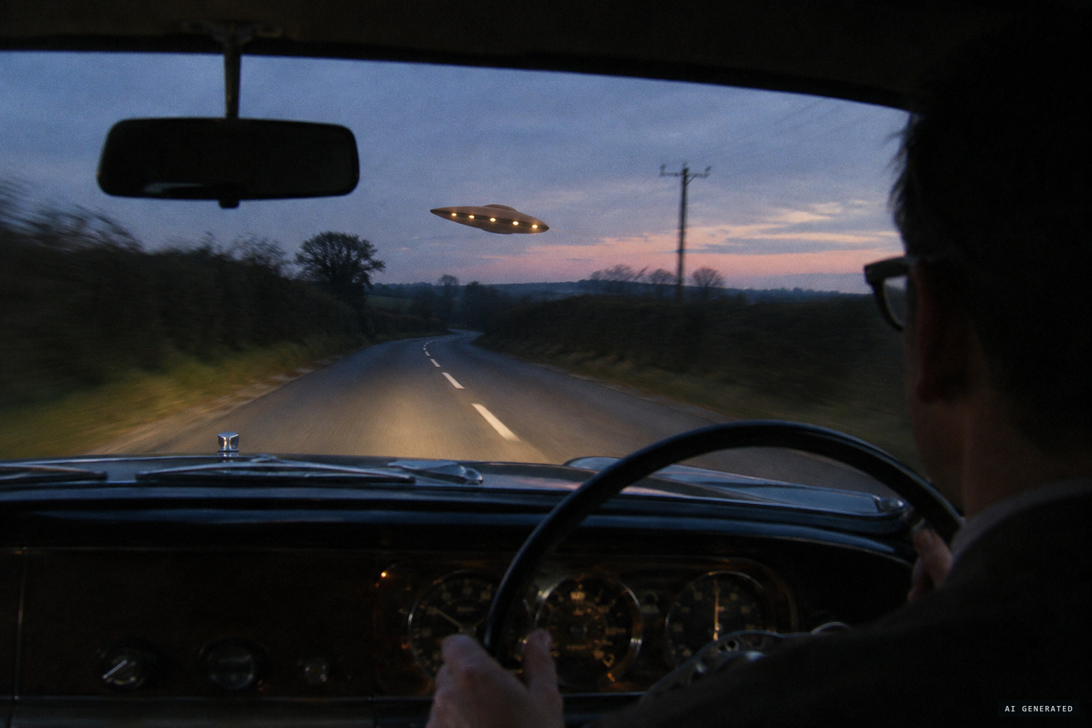 The object rises and crosses the road to follow the car
