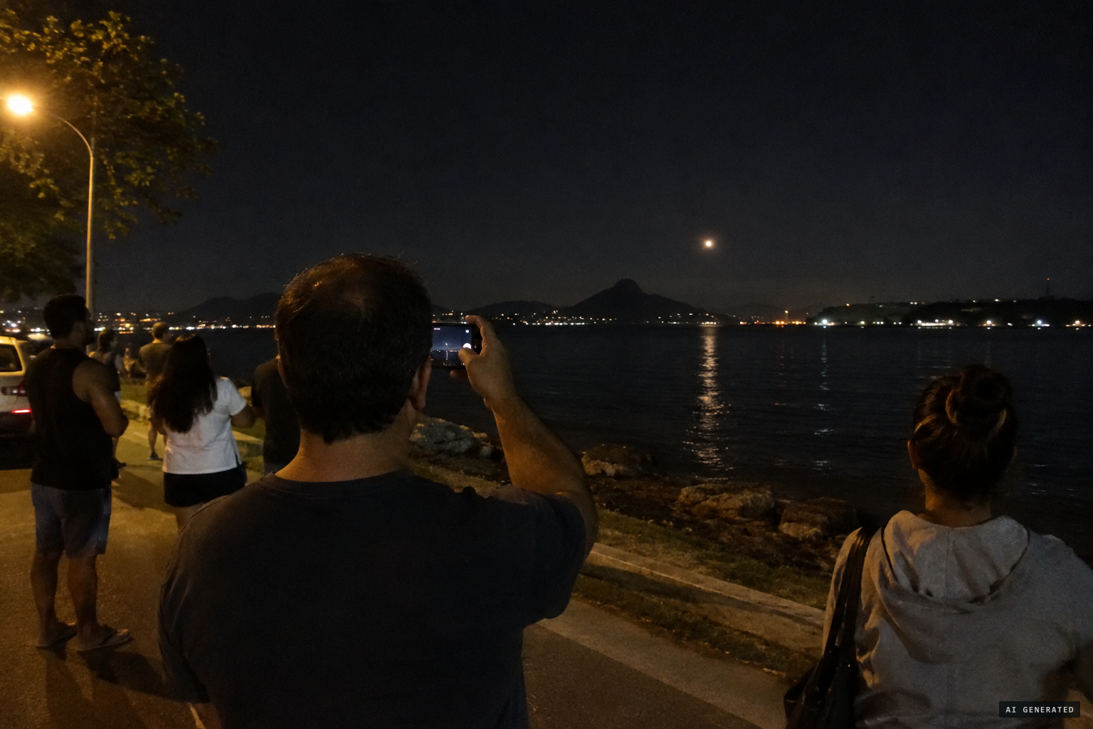 A man on Ilha do Governador films a light that has been still for ten minutes