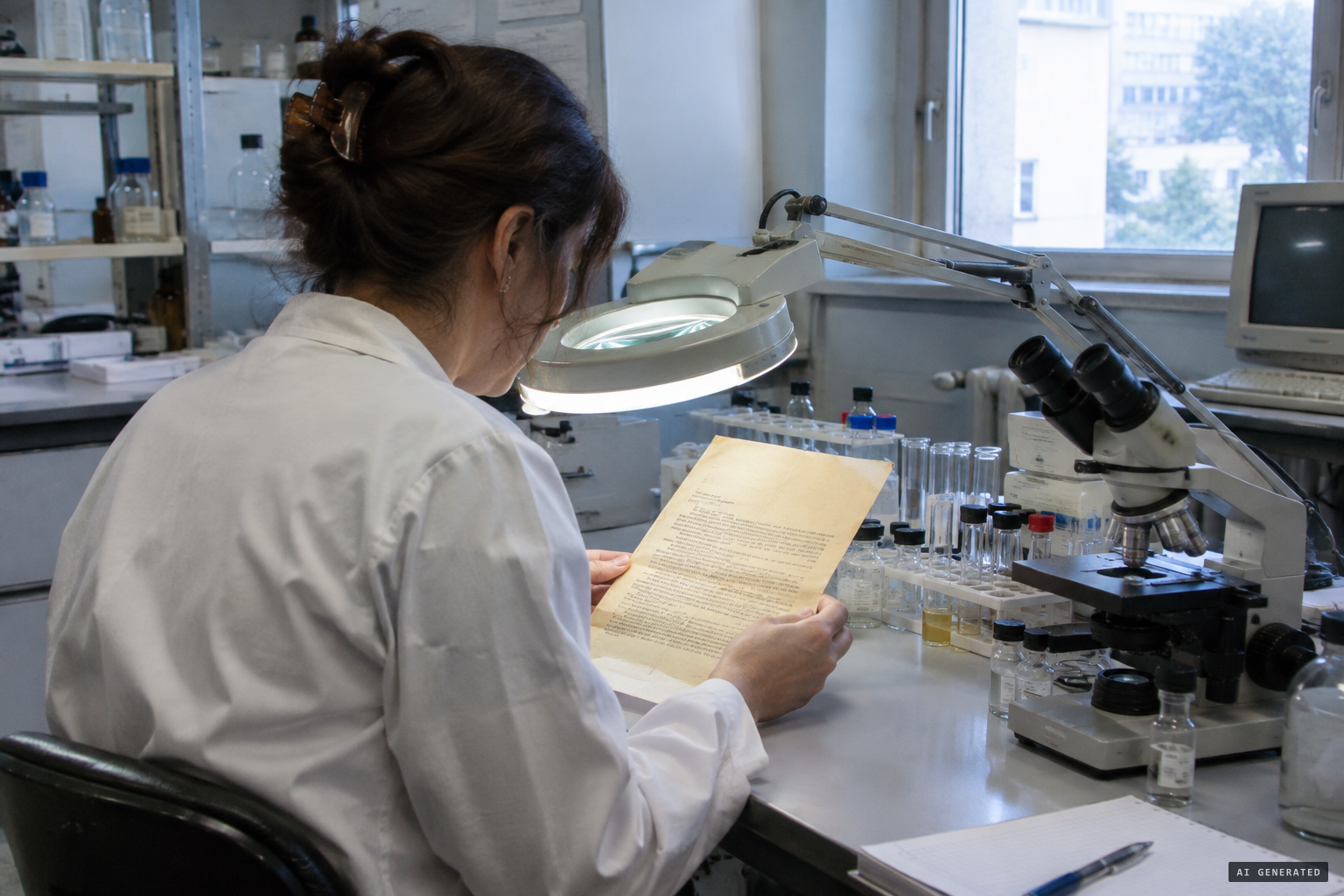 Chemist Antonio Garavaglia tests a single 1936 letter