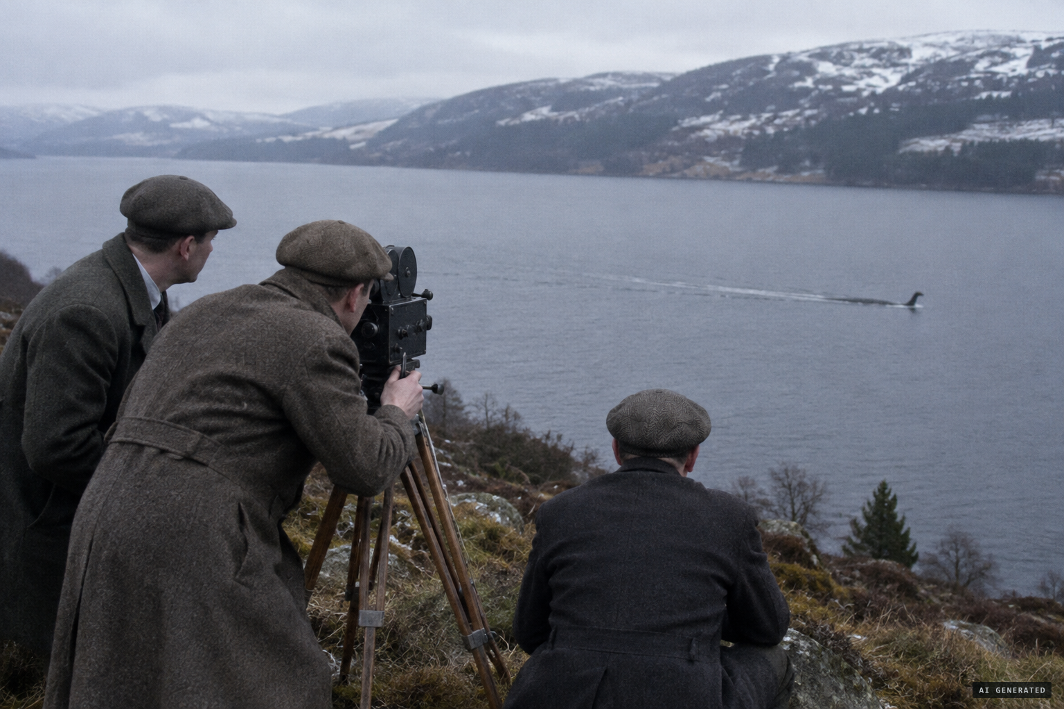 Irvine and cameramen Clinton and Hay film a fast-moving grey shape in December 1933