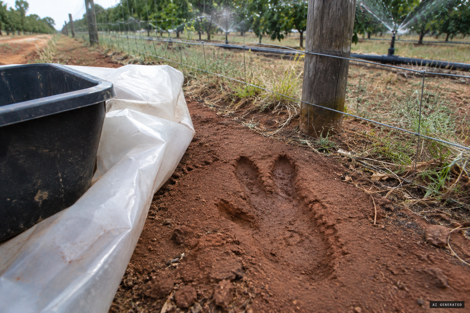 Next morning: a large print with three big toes and a 'thumb' on the instep