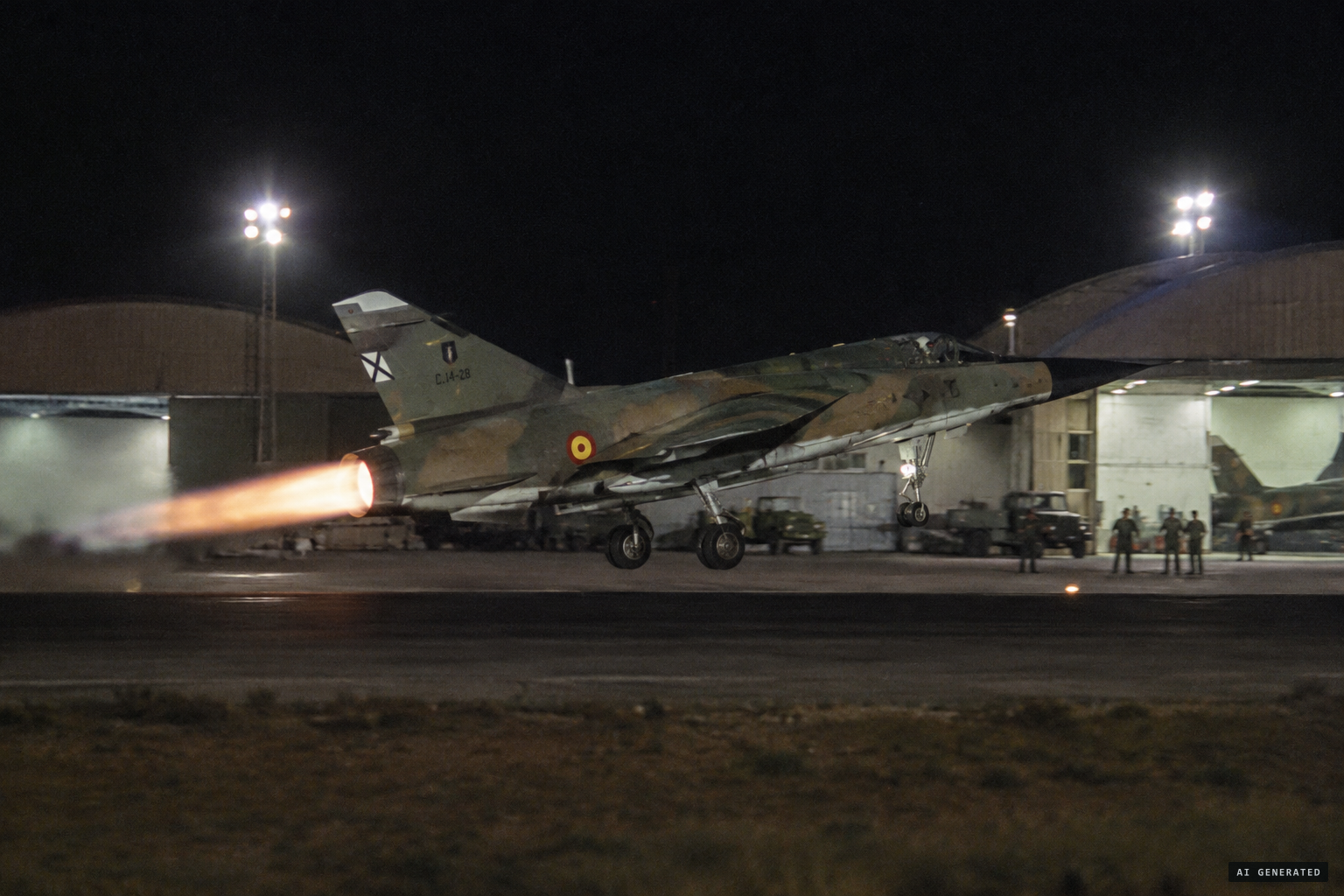 A Mirage F1 of Ala 14 scrambles from Los Llanos at 00:40