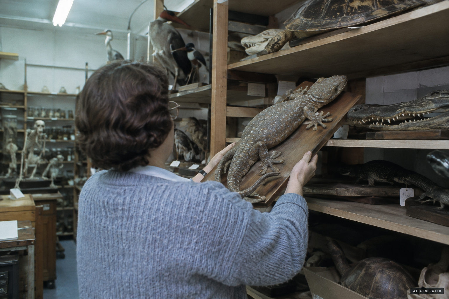 An unlabelled giant stuffed gecko surfaces in the Marseille museum