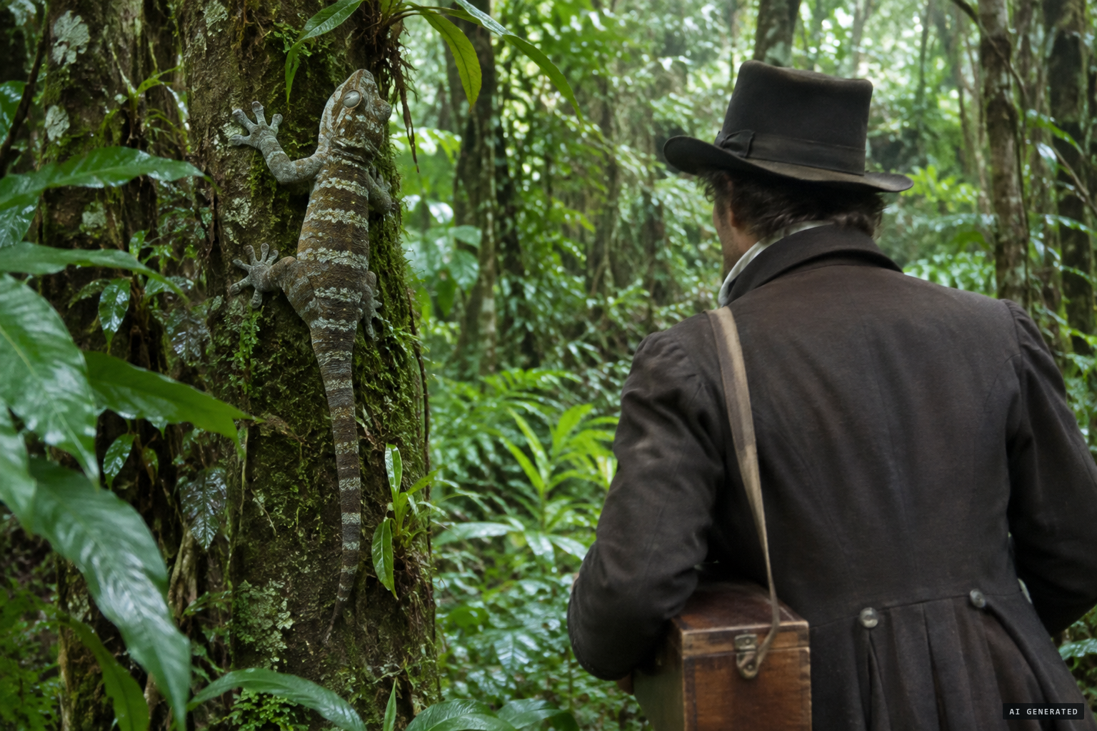 The usual reading: a New Caledonian gecko collected around the 1830s