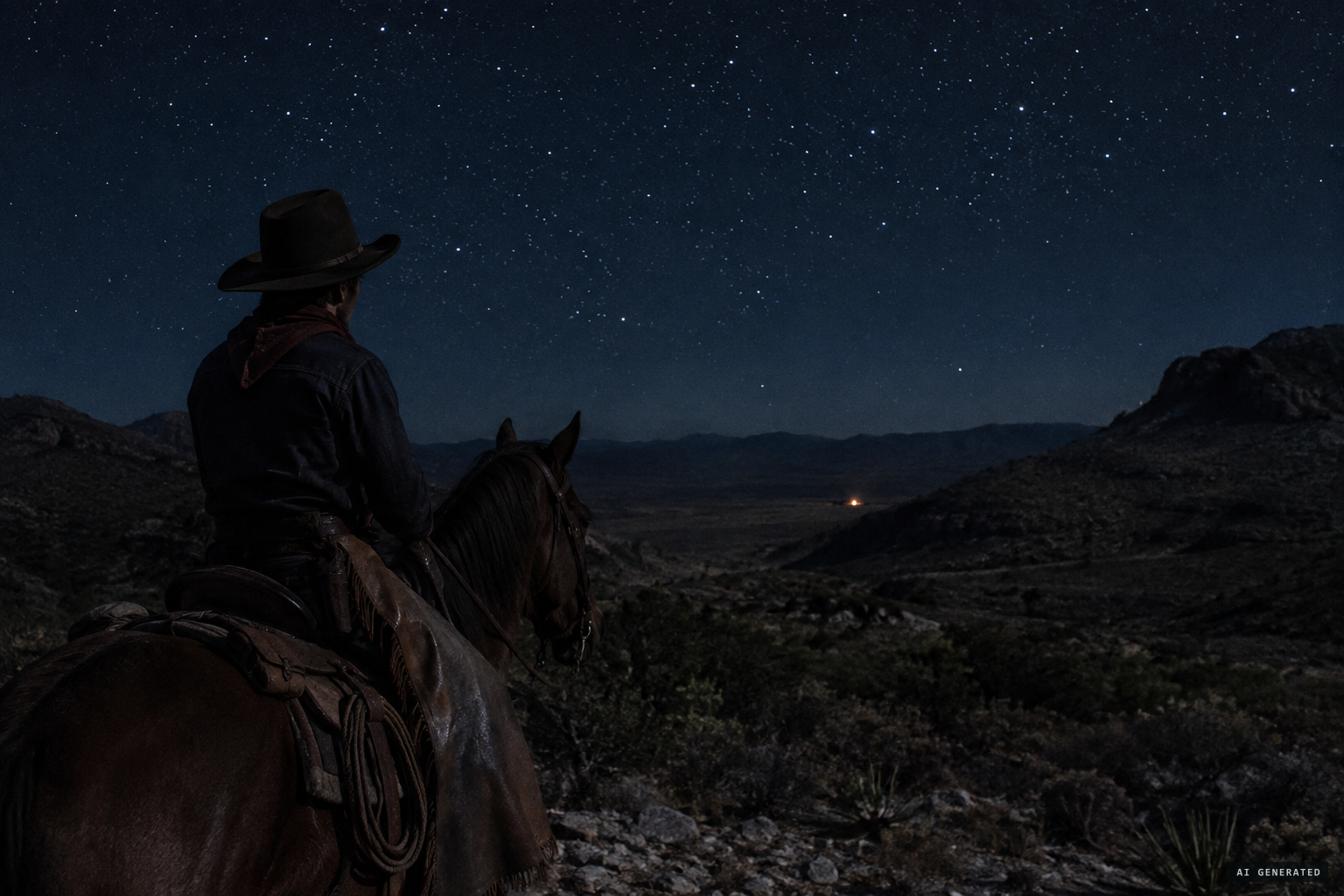 Cowhand Robert Reed Ellison sees a flickering light he takes for an Apache campfire