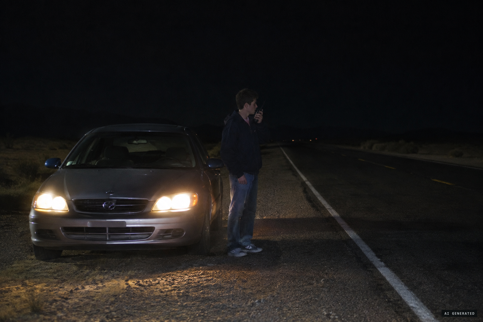 A team vehicle flashes its headlights on U.S. 67