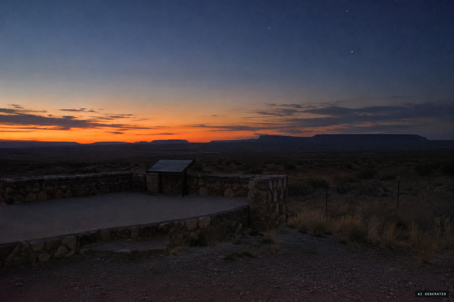 The viewing center still faces Mitchell Flat, waiting for dark