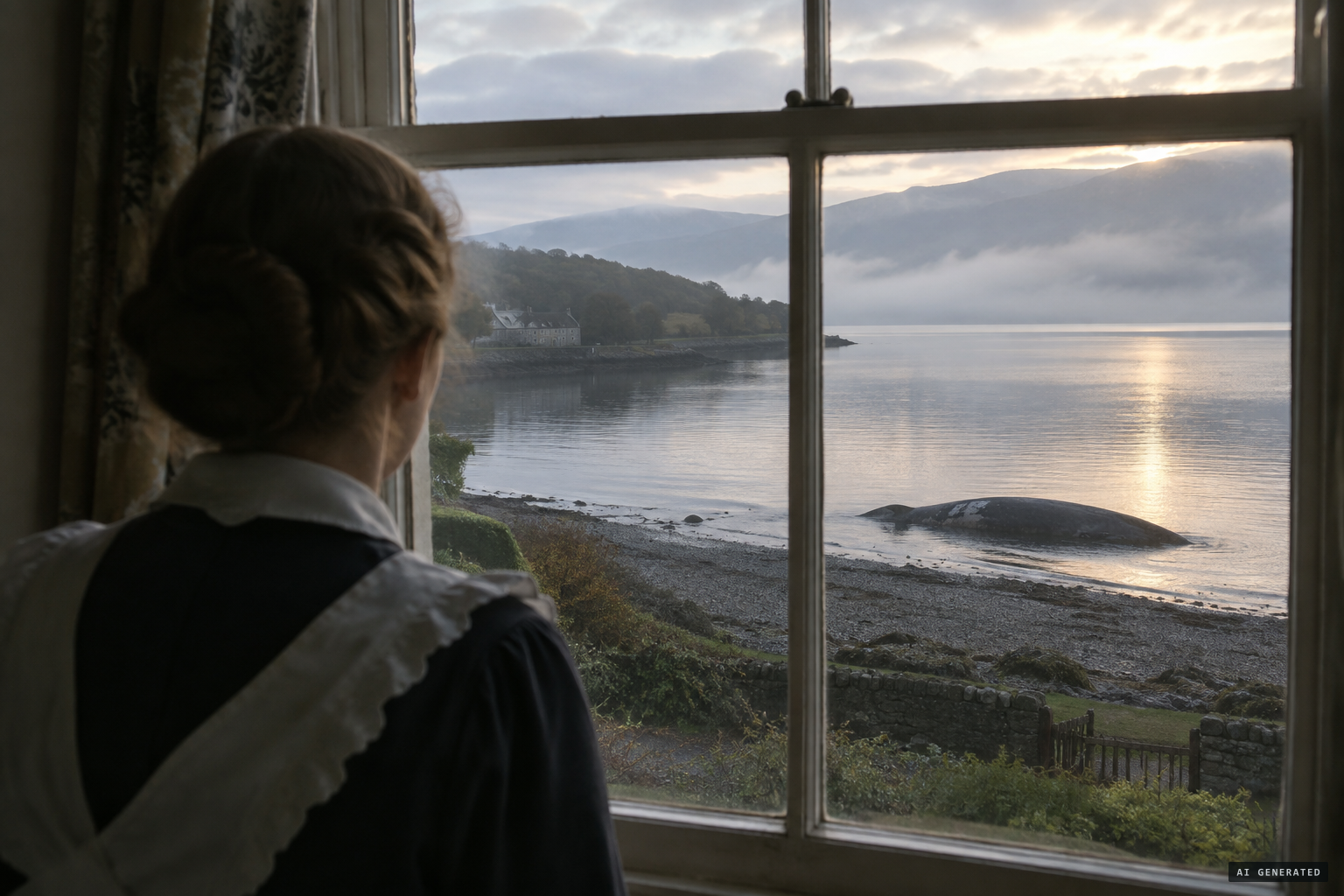 From the window, Margaret sees the biggest animal of her life on the shore