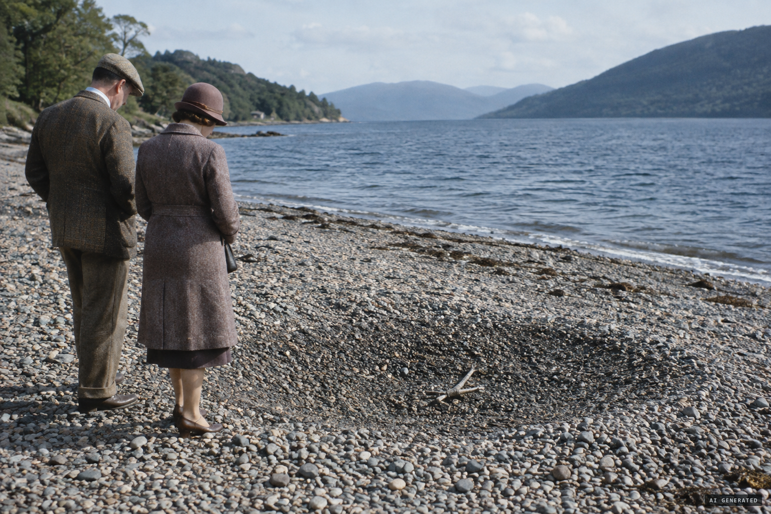 The Pimleys find the shingle indented, a small branch pressed into its centre
