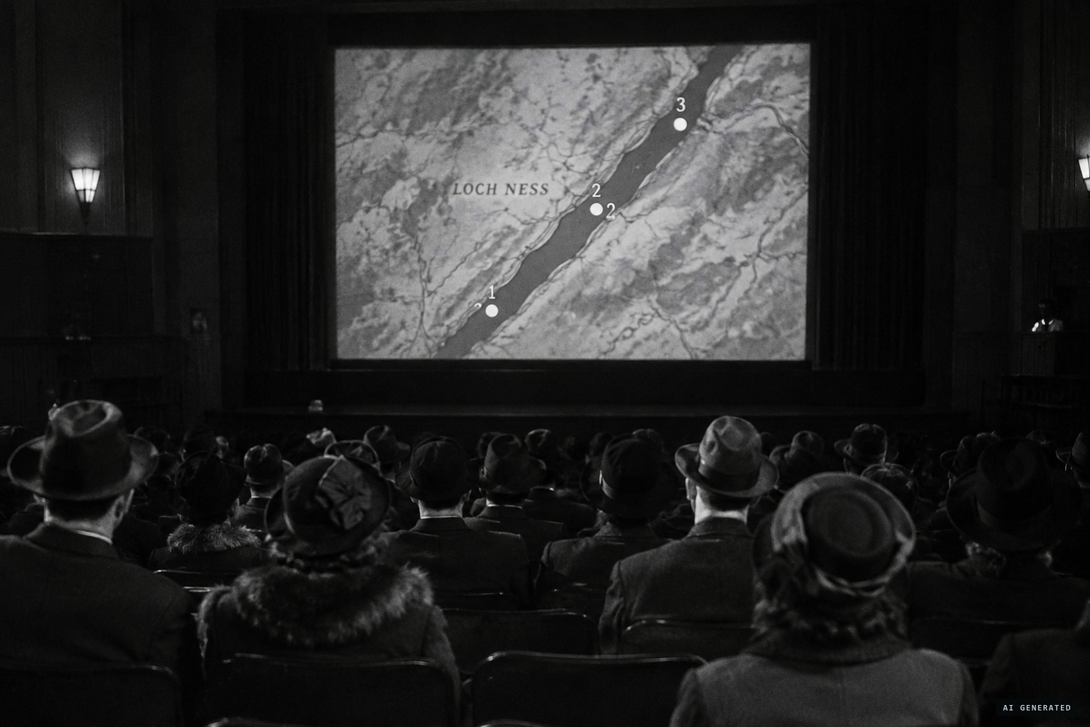 A 1936 newsreel maps three land sightings, Munro's among them