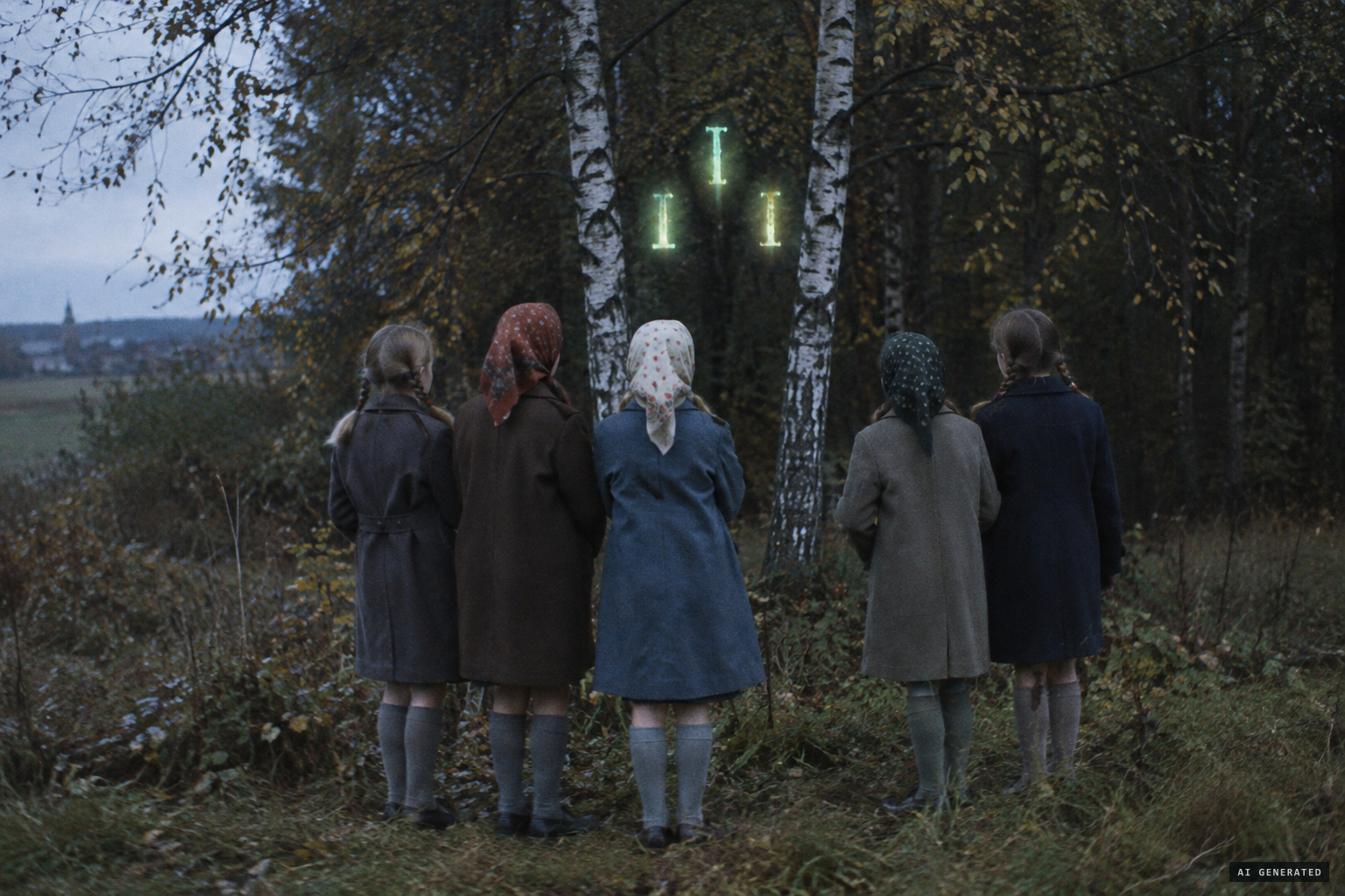Erika Müller sees greenish glowing letters between two birches