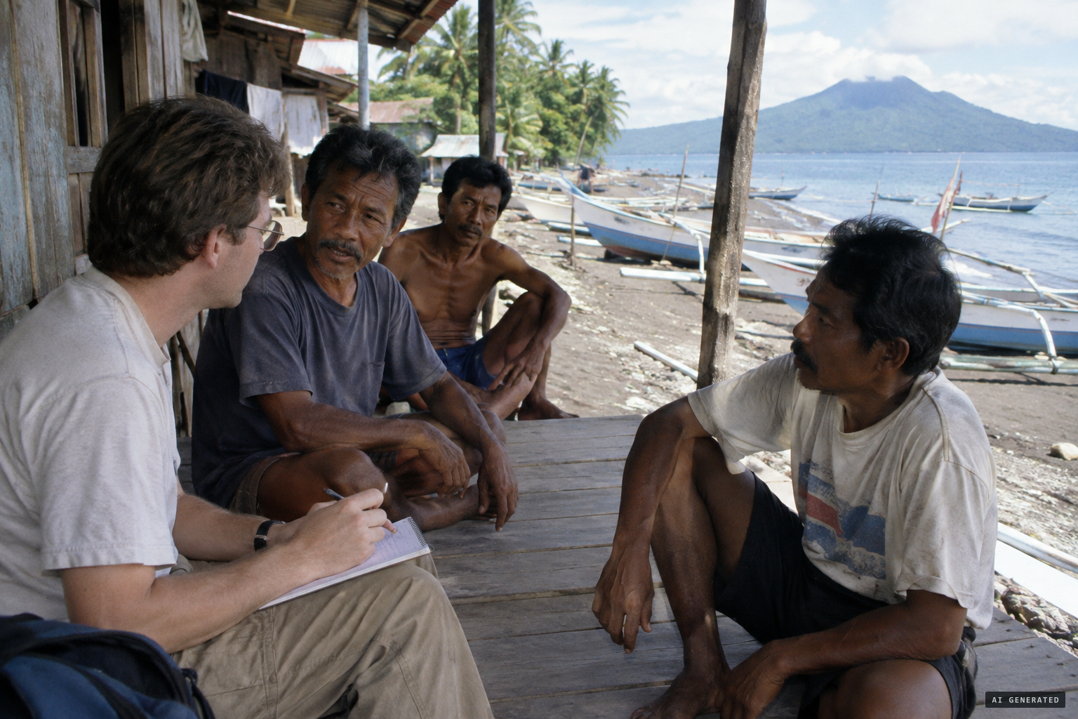Erdmann interviews fishermen about the raja laut