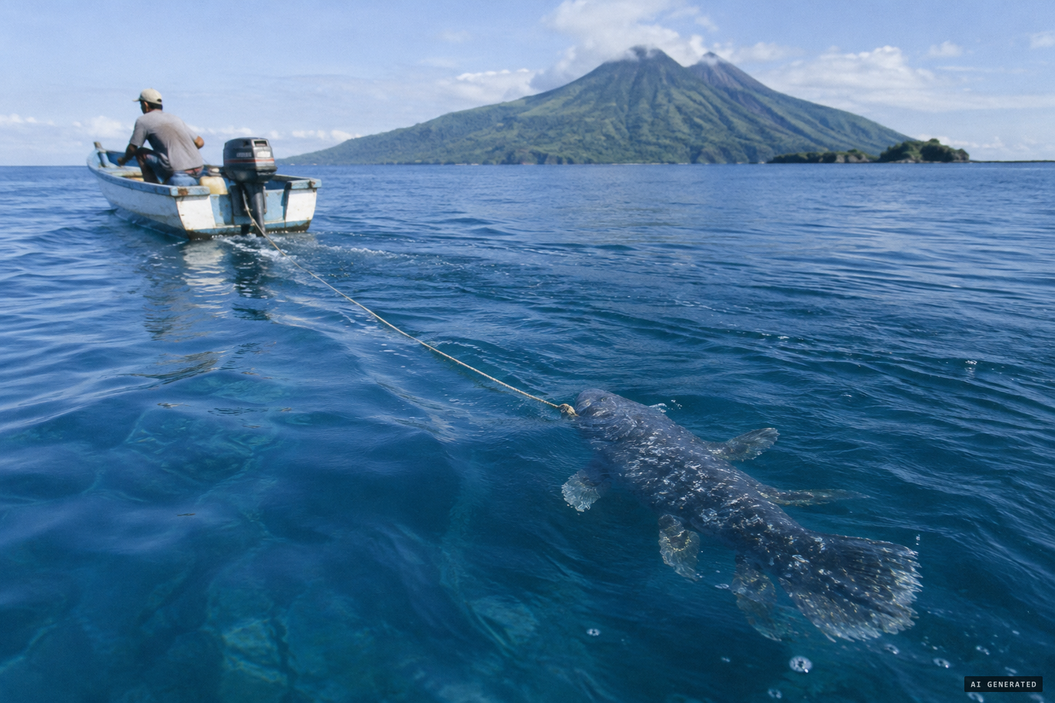 The fish is towed behind the boat to revive it