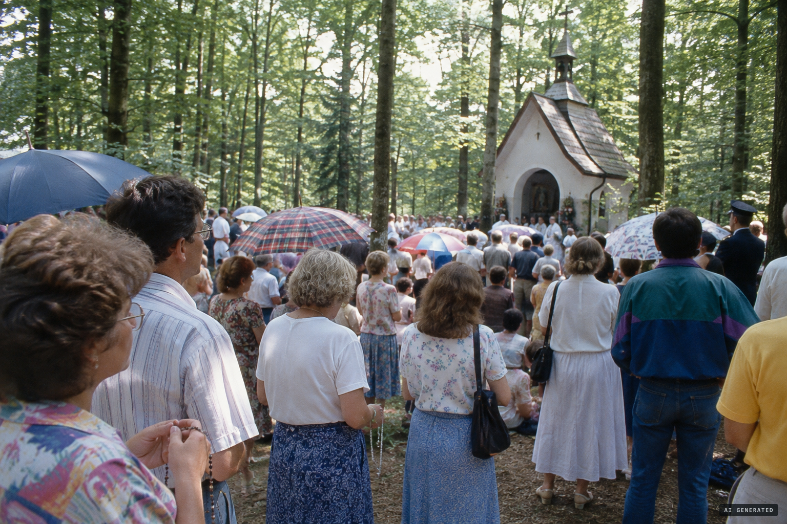 More than 20,000 pilgrims fill the forest on 8 August 1999.