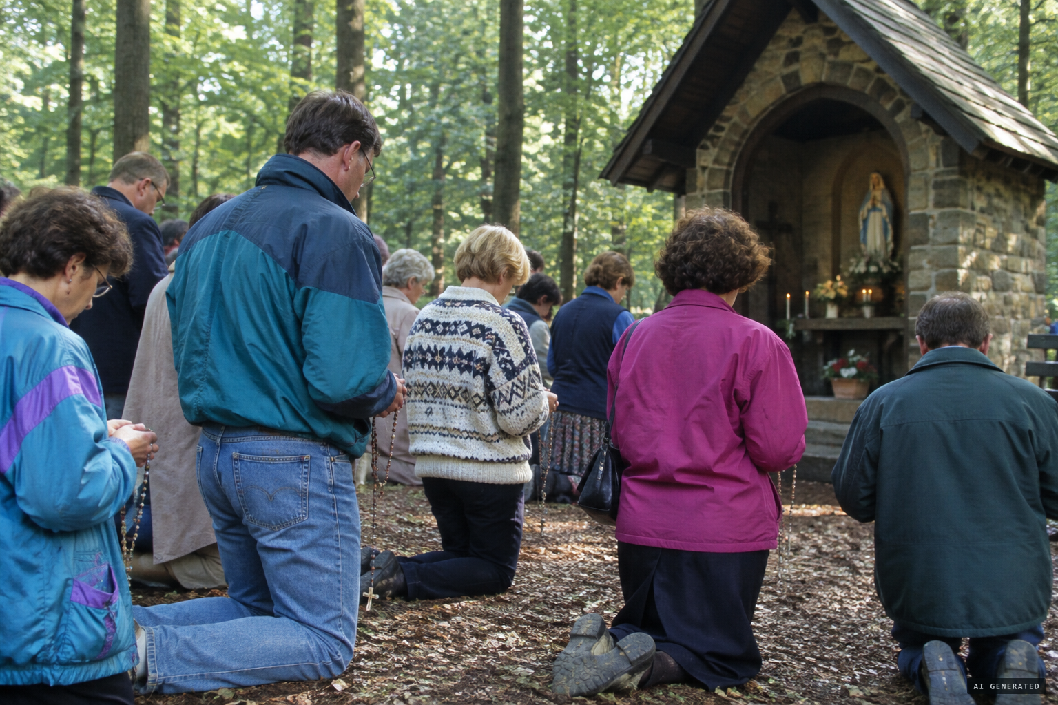 "Pray the Rosary!" — the crowd answers the message.