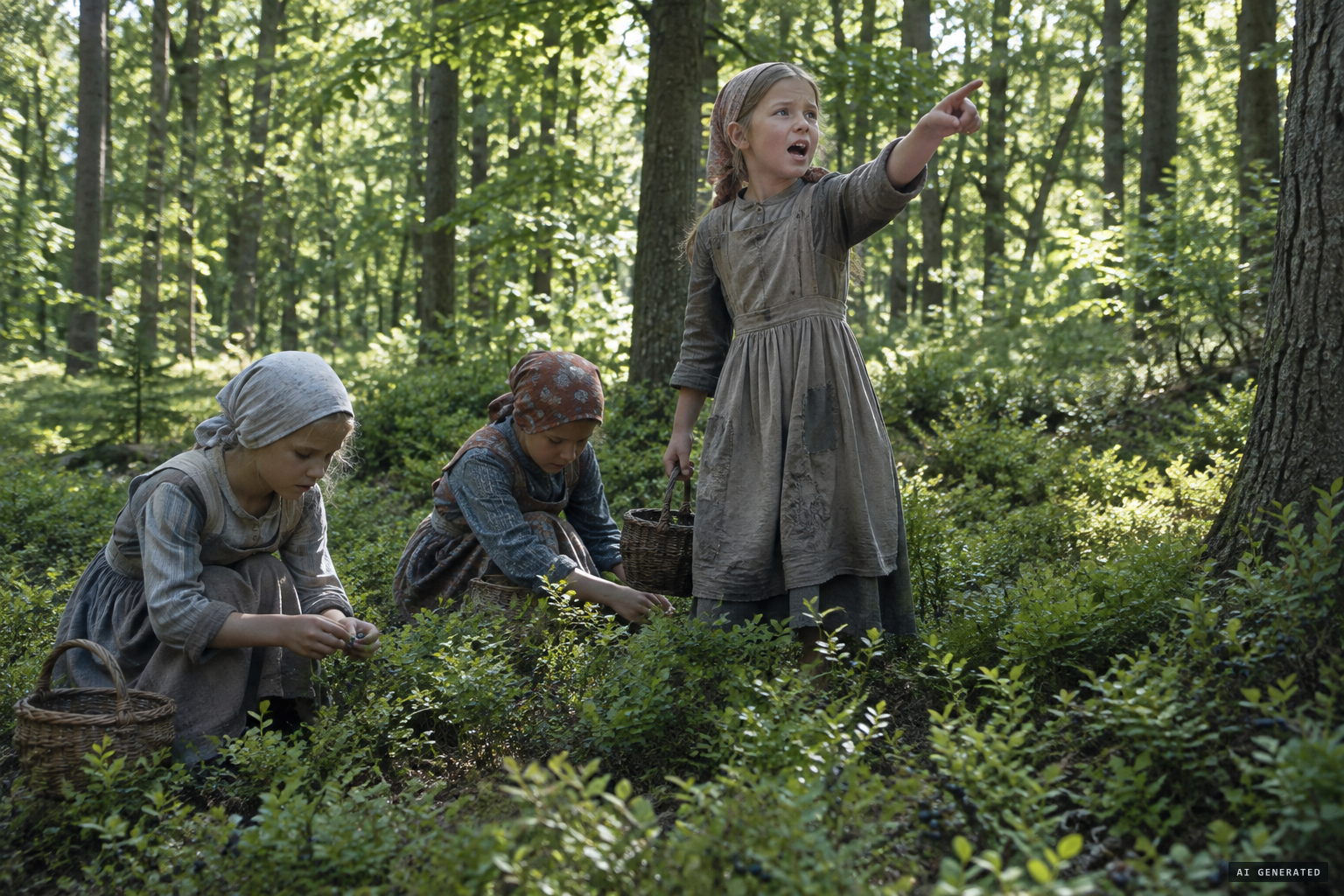 Three girls picking bilberries in the Härtelwald when Susanna Leist cries out
