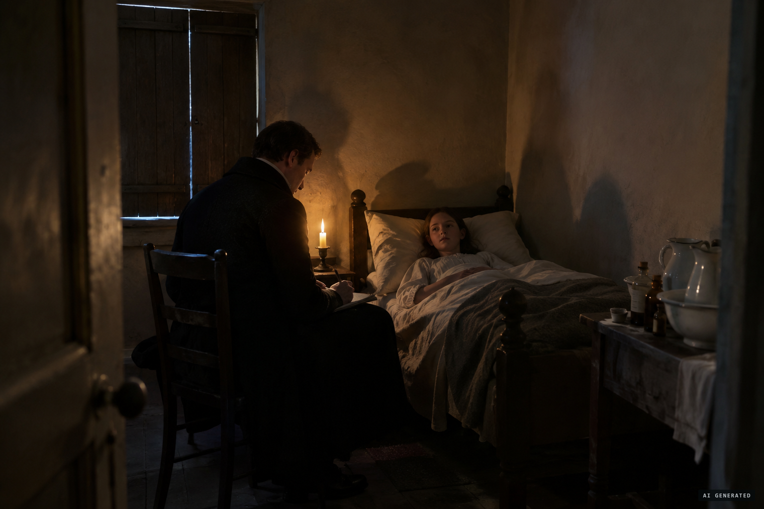 Mary in pain, her eyes sensitive to the light
