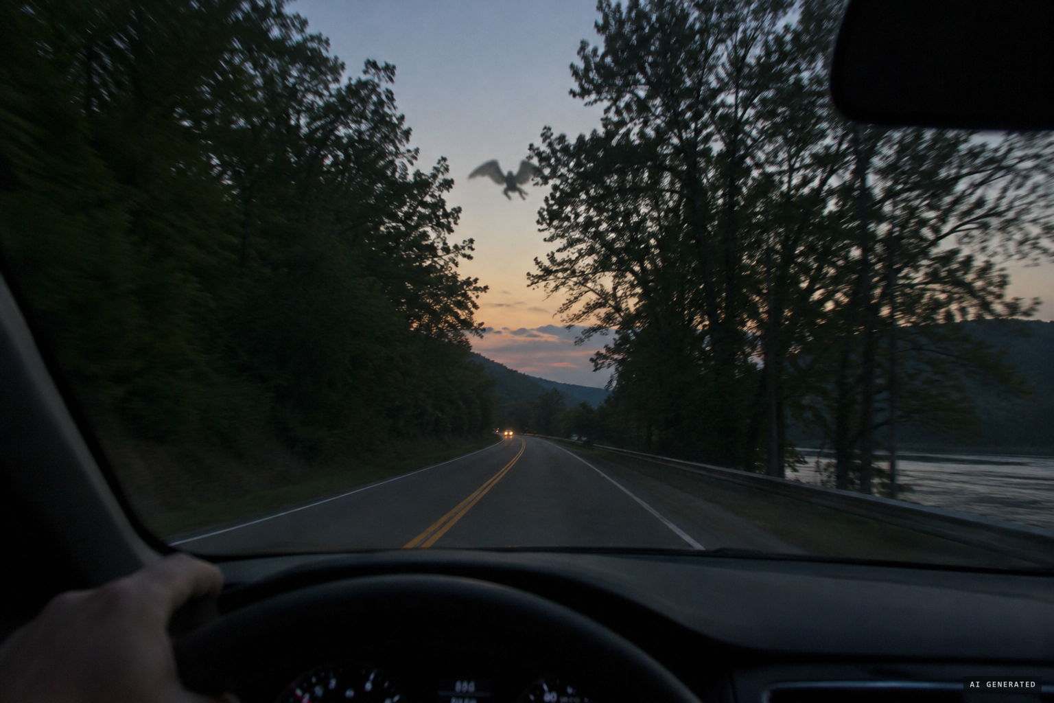 Driving Route 2, he sees something jump from tree to tree