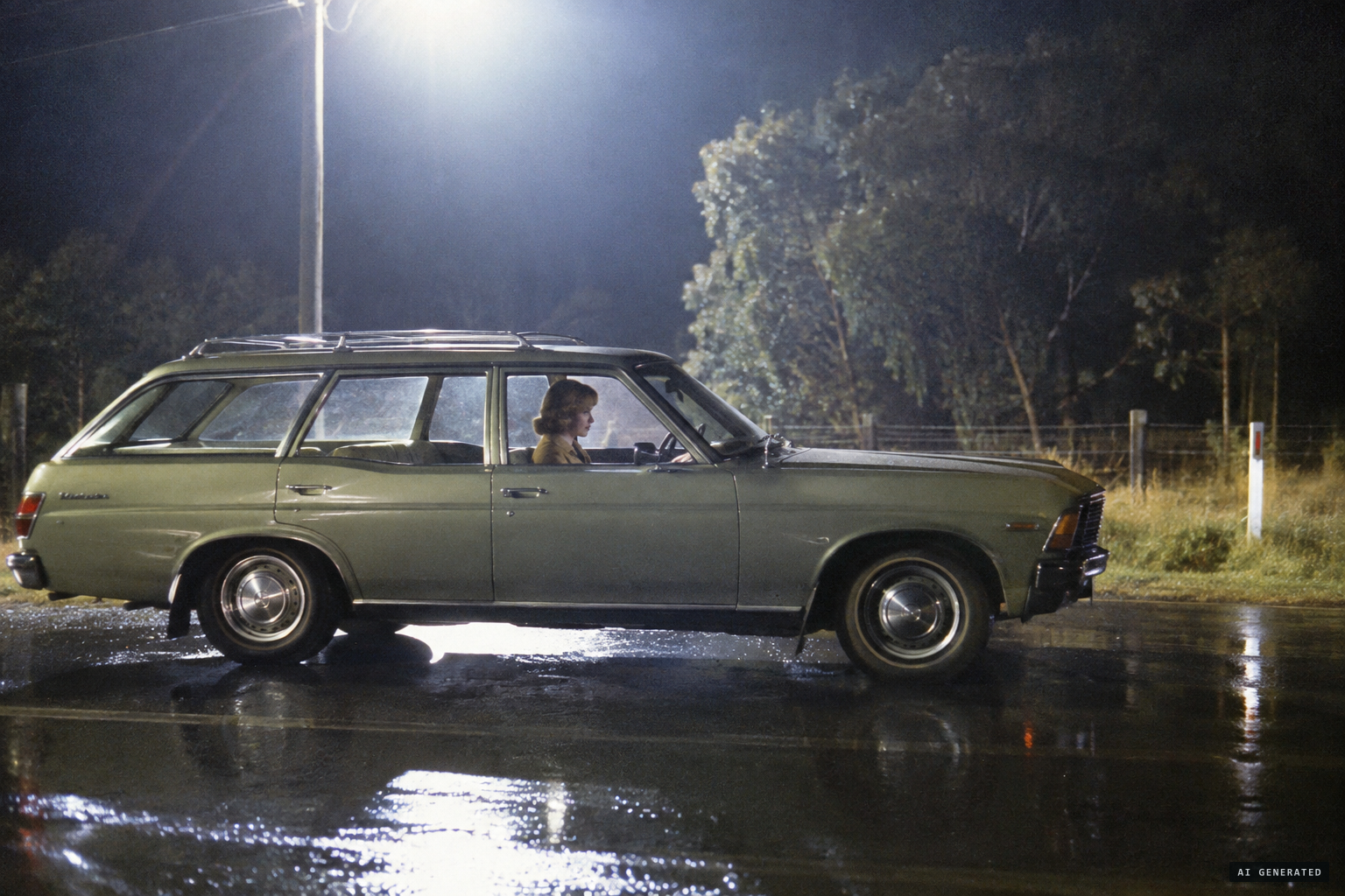 The road lights up again and her engine dies as the car glides to a stop