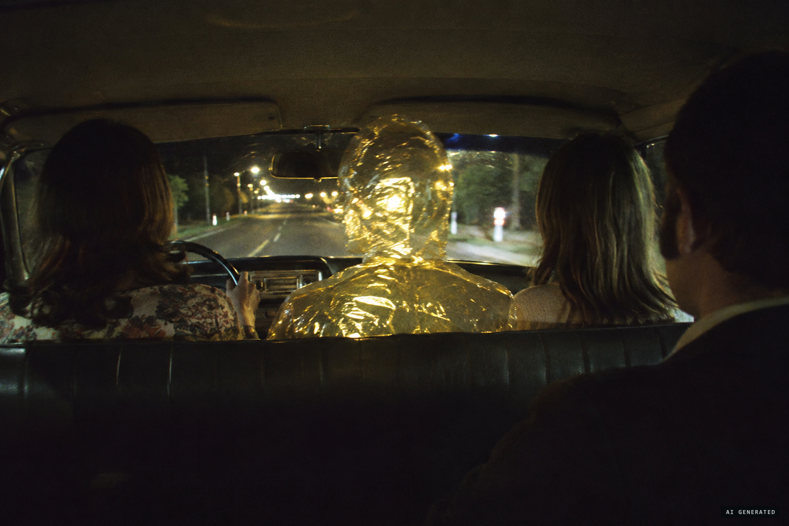 A figure in a gold foil suit appears on the seat, seen only by Puddy