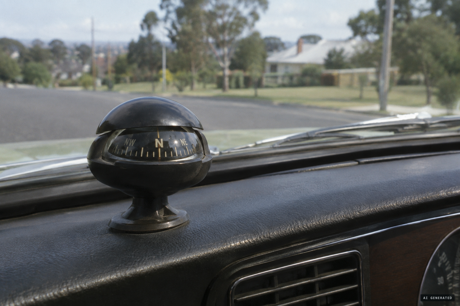 The small suction-cup compass on Puddy's dashboard, likened to the mushroom machine