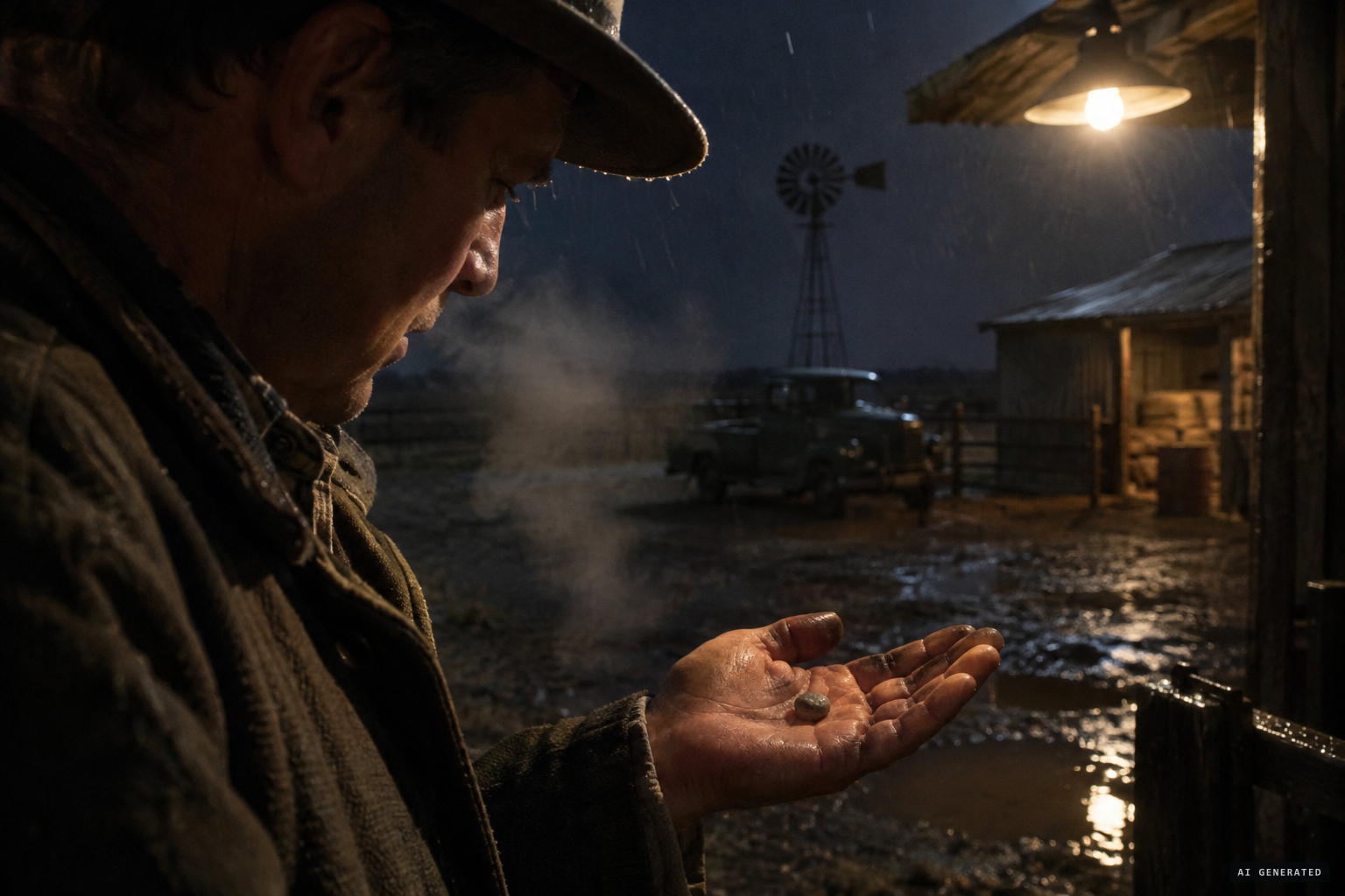 Bill Hack holds a caught pebble, warm on a cold night