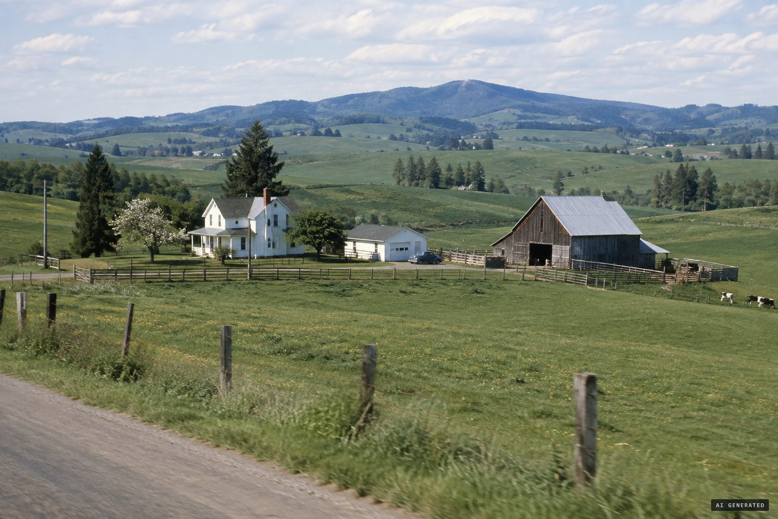 The Trent farm on rolling land southwest of McMinnville, Oregon, spring 1950