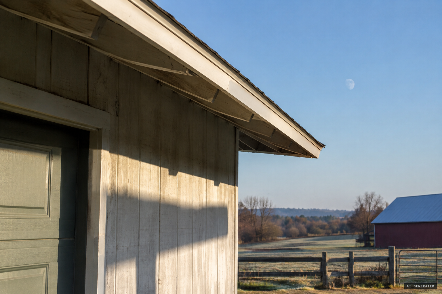 Shadows on the garage eaves, Sheaffer's evidence that the photos were taken in the morning