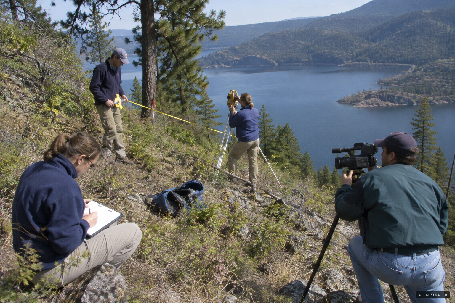 A forensic team measures the hillside for Sasquatch: Legend Meets Science