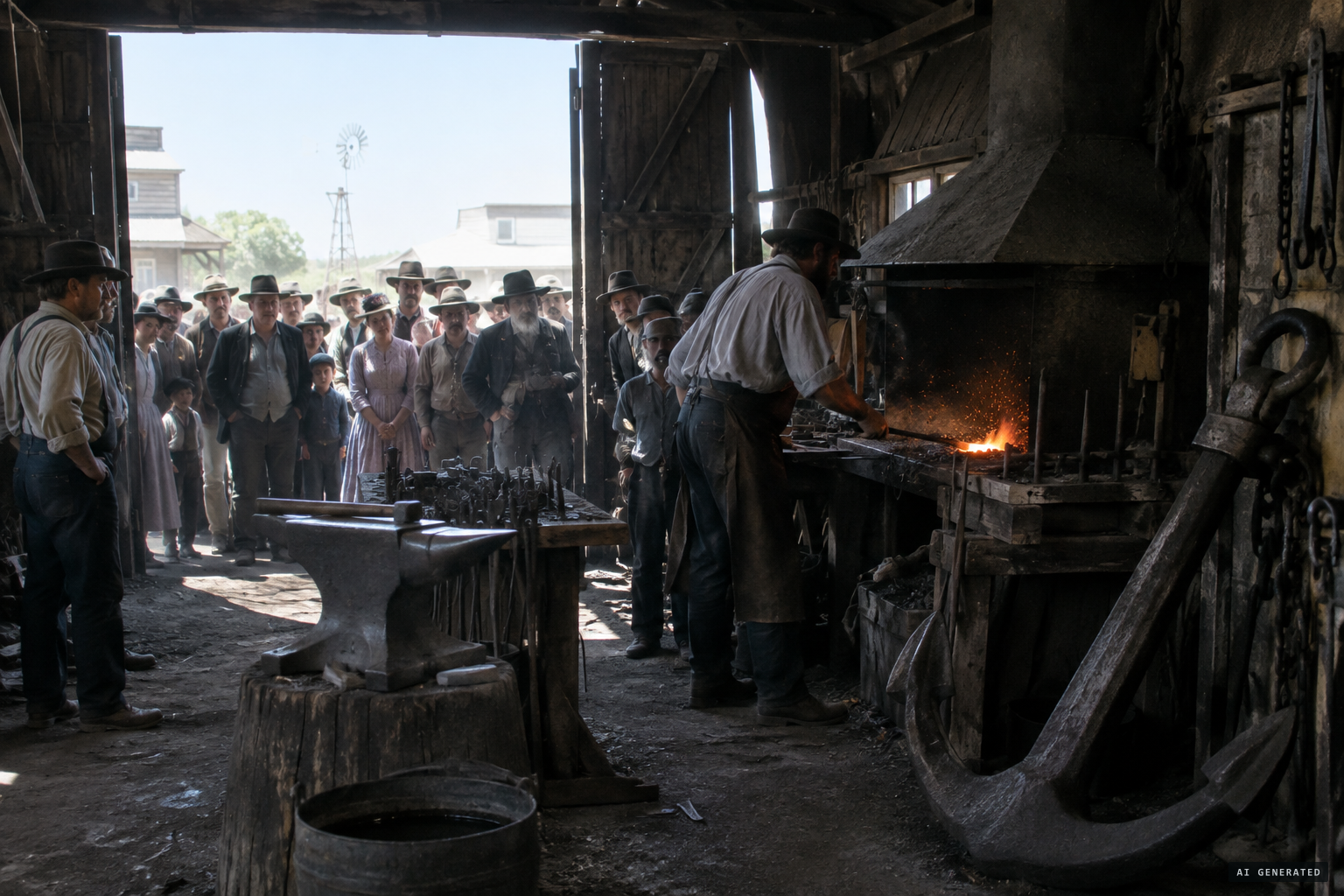 The anchor on exhibition at the blacksmith shop, drawing hundreds