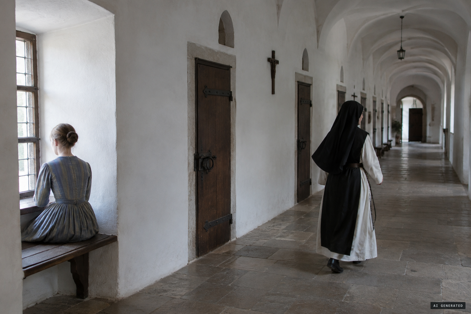 The girls confined at the Waldsassen convent, forbidden to speak to each other
