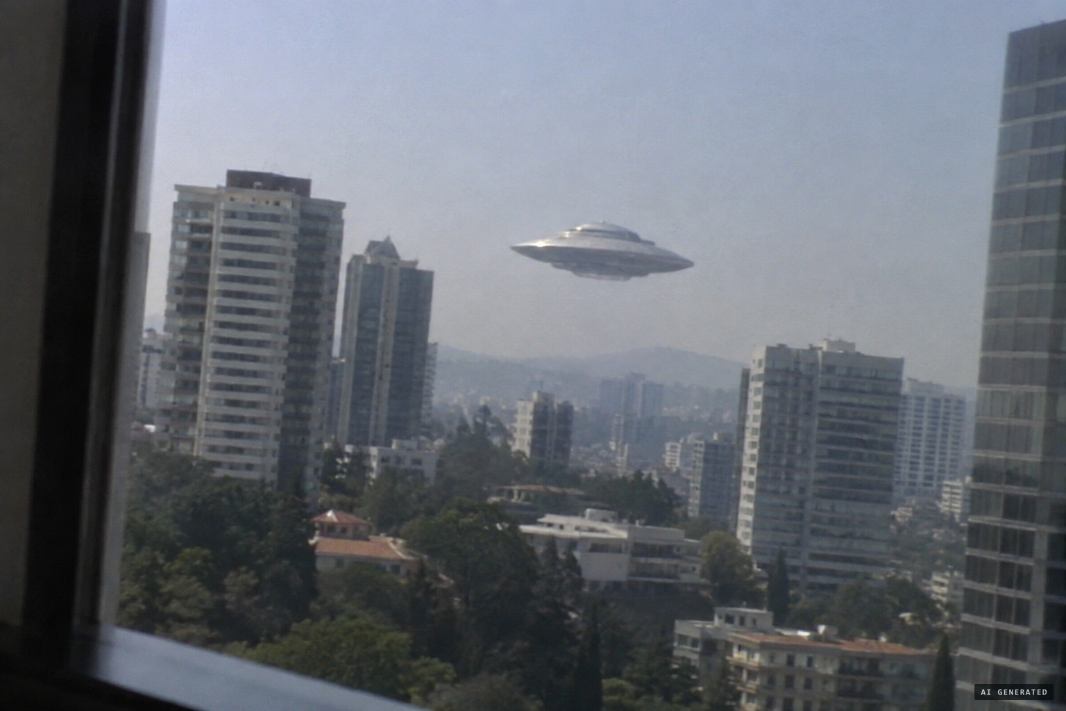 The large metallic disc hovering among the buildings of Las Lomas