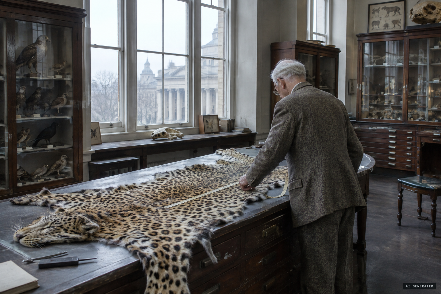 Pocock examines the male skin at the British Museum