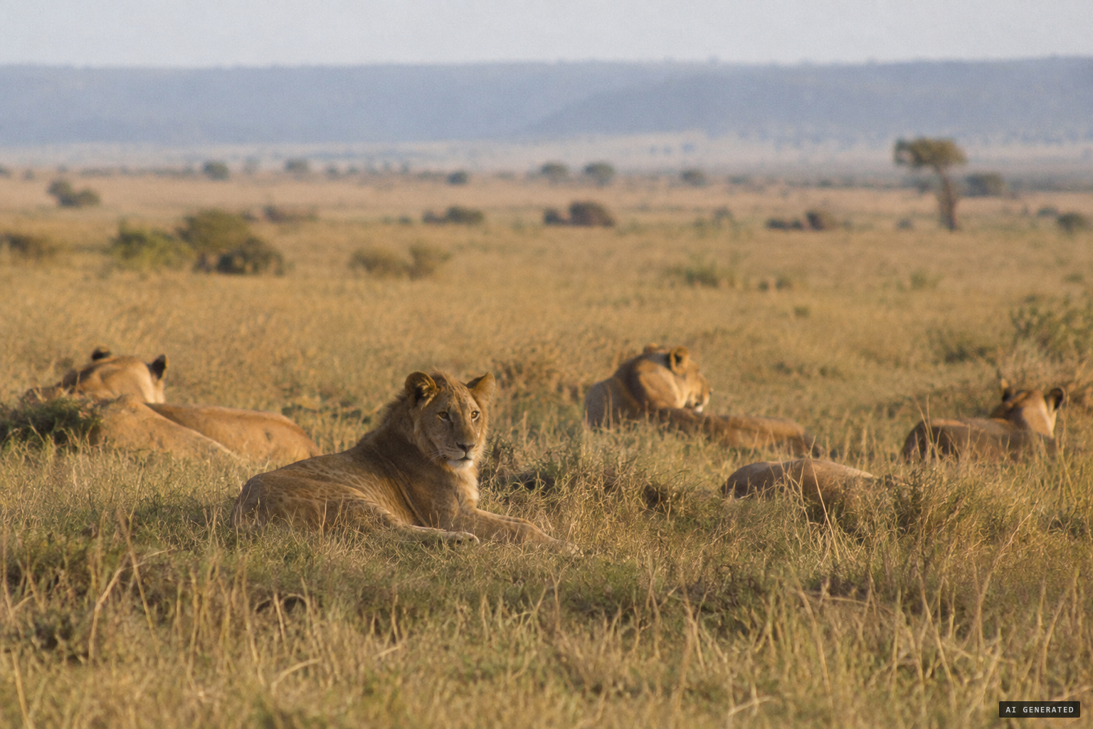 Plains lions that kept their cub spots into adult life