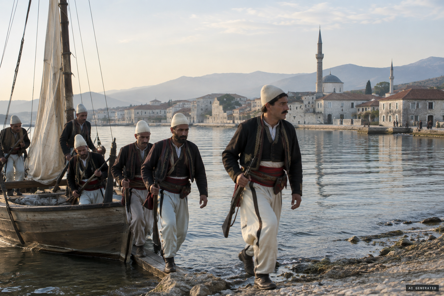 Grameno and Topulli's guerrilla band lands at Vlorë in April 1907
