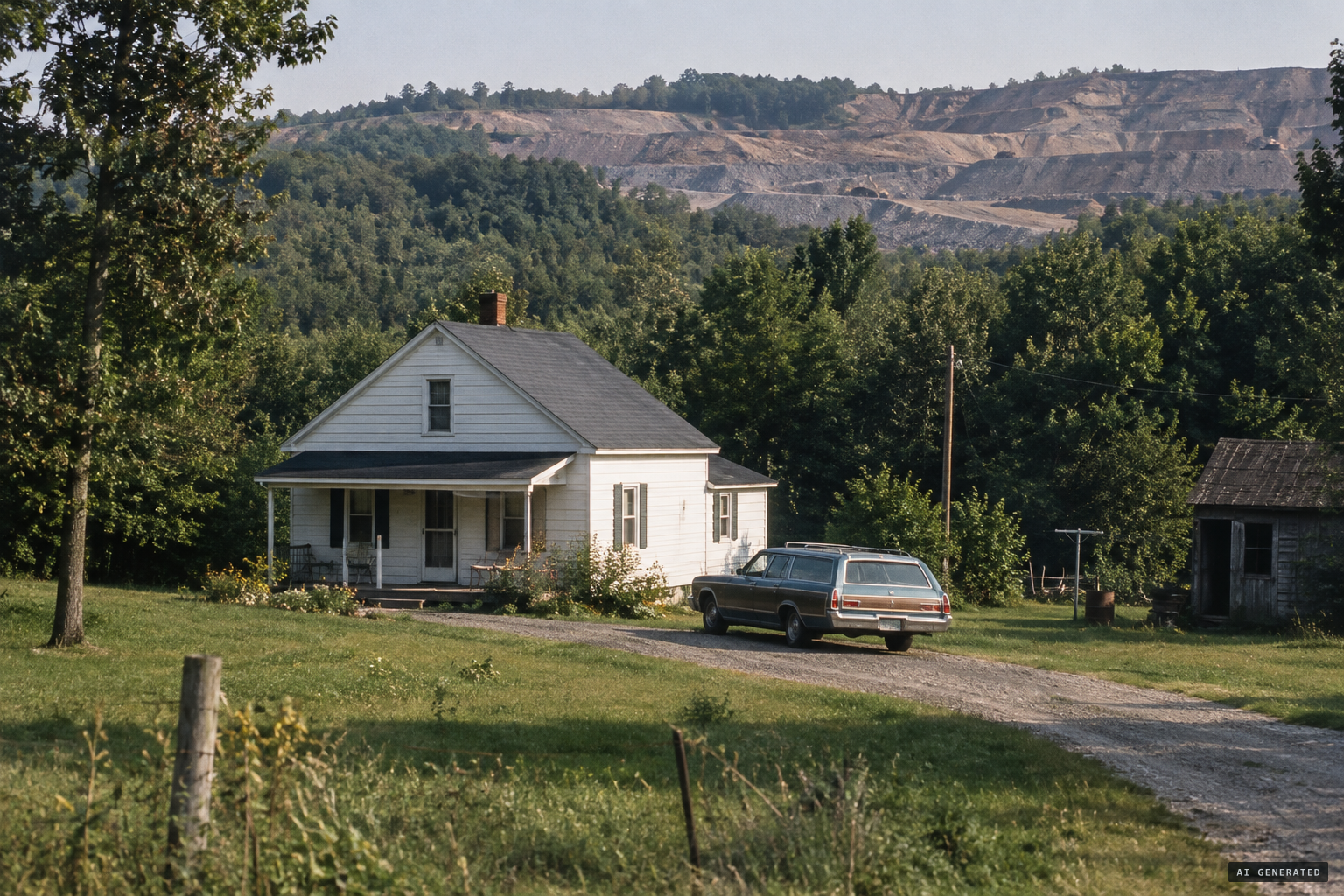 The Cayton home west of Minerva, with woods, the strip mine and the gravel pit behind it