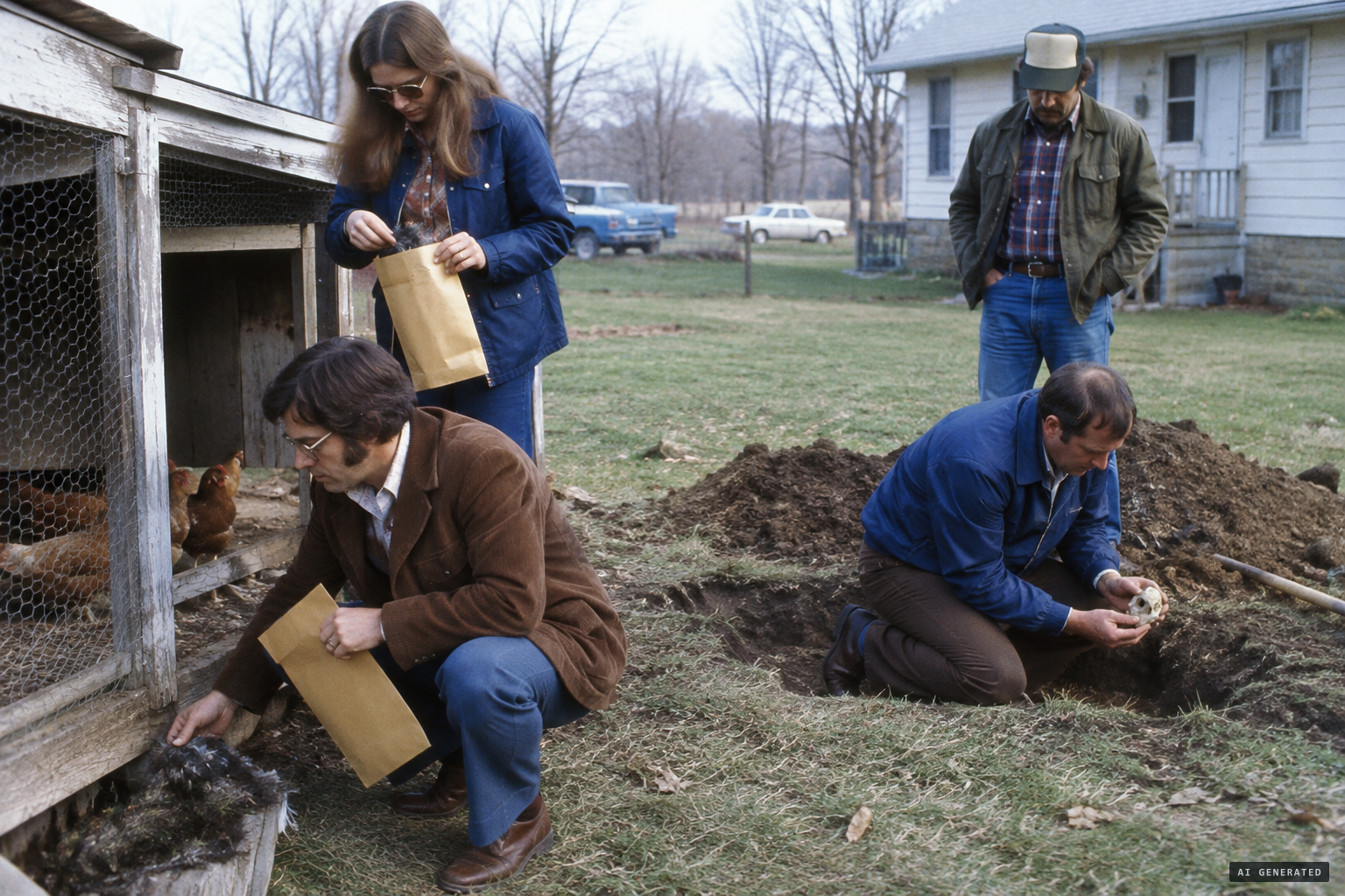 Schaffner's team gathers fur from the coop and part of a skull from a pit