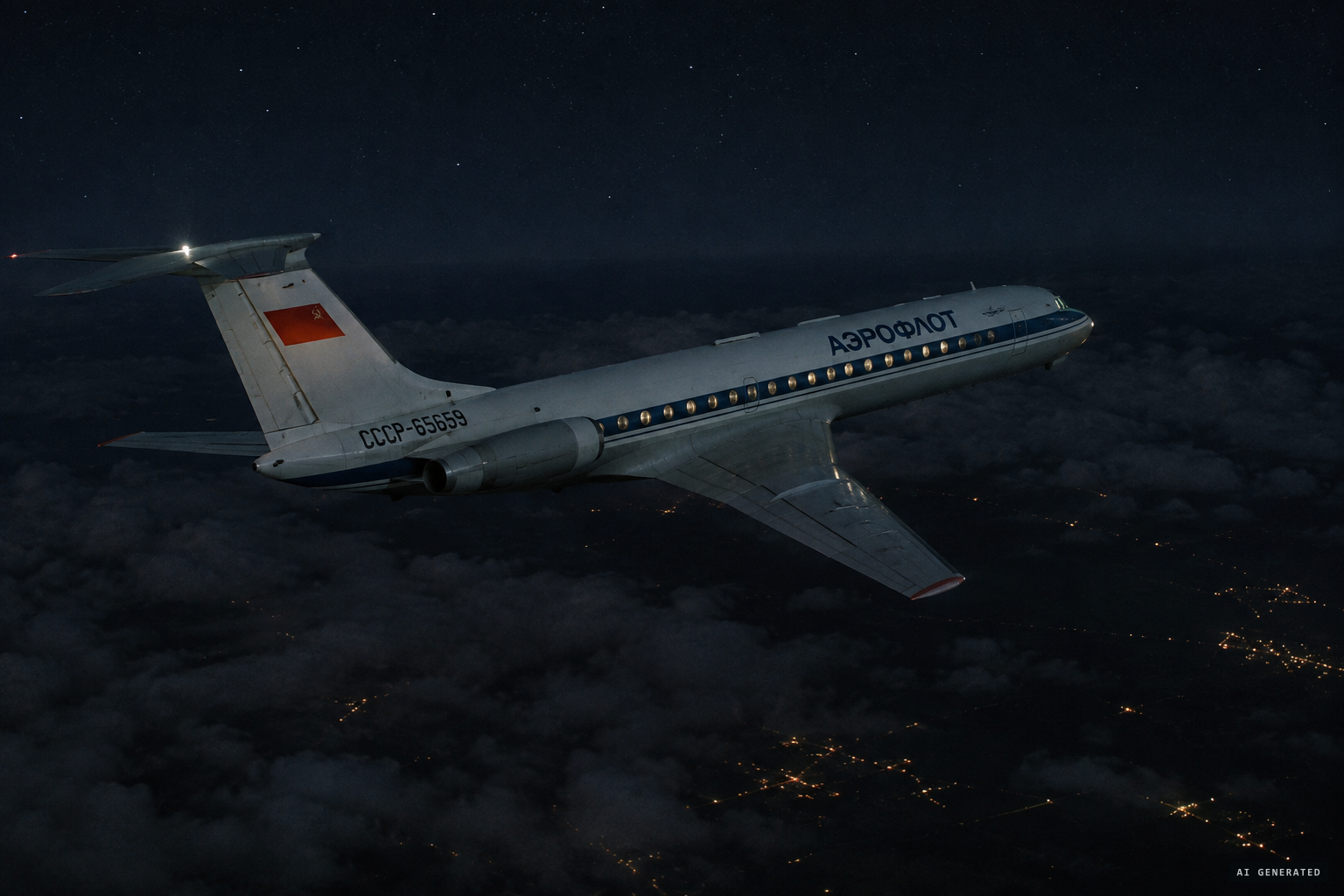 The Aeroflot Tu-134A on its night leg from Minsk to Tallinn