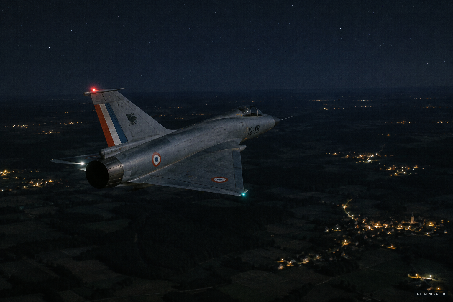 A Mirage IVA of the Strategic Air Forces flies home from a night exercise