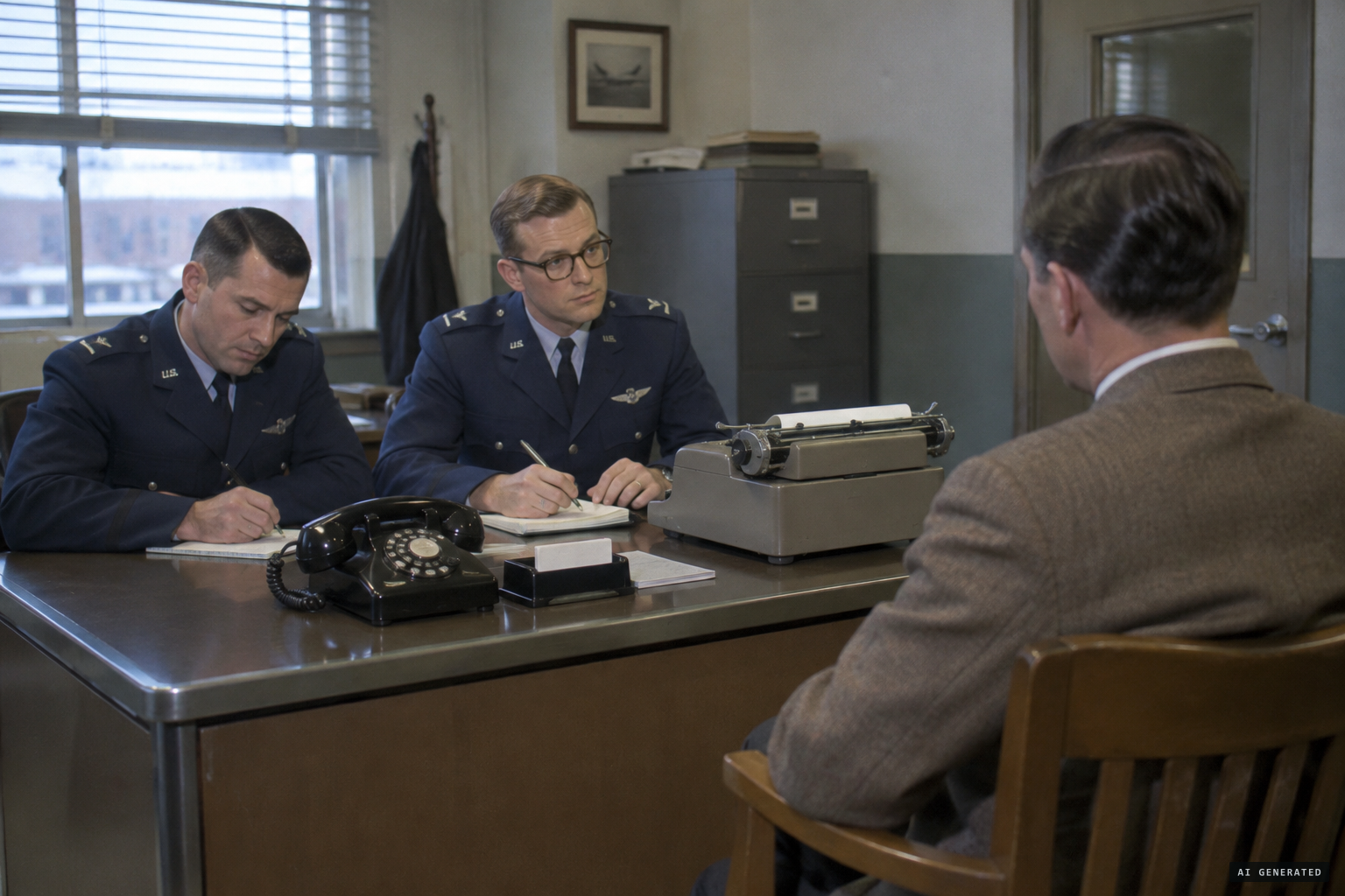 Air Force captains interview witnesses for Project Blue Book