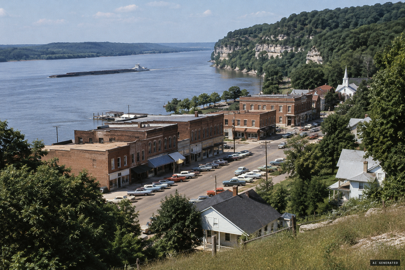 Louisiana, Missouri, a river town among hills and bluffs