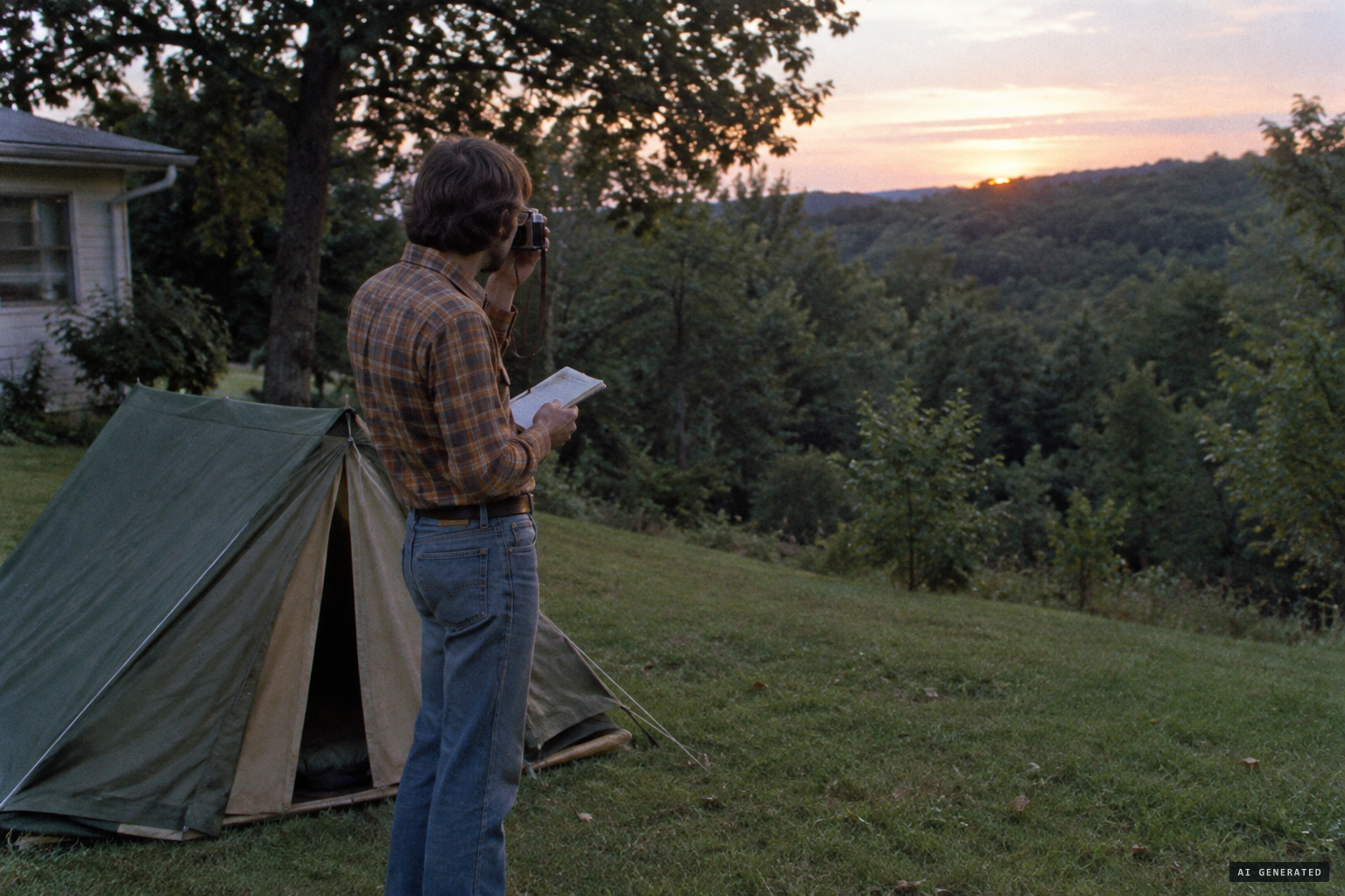 Hayden Hewes of the International UFO Bureau camps in the backyard