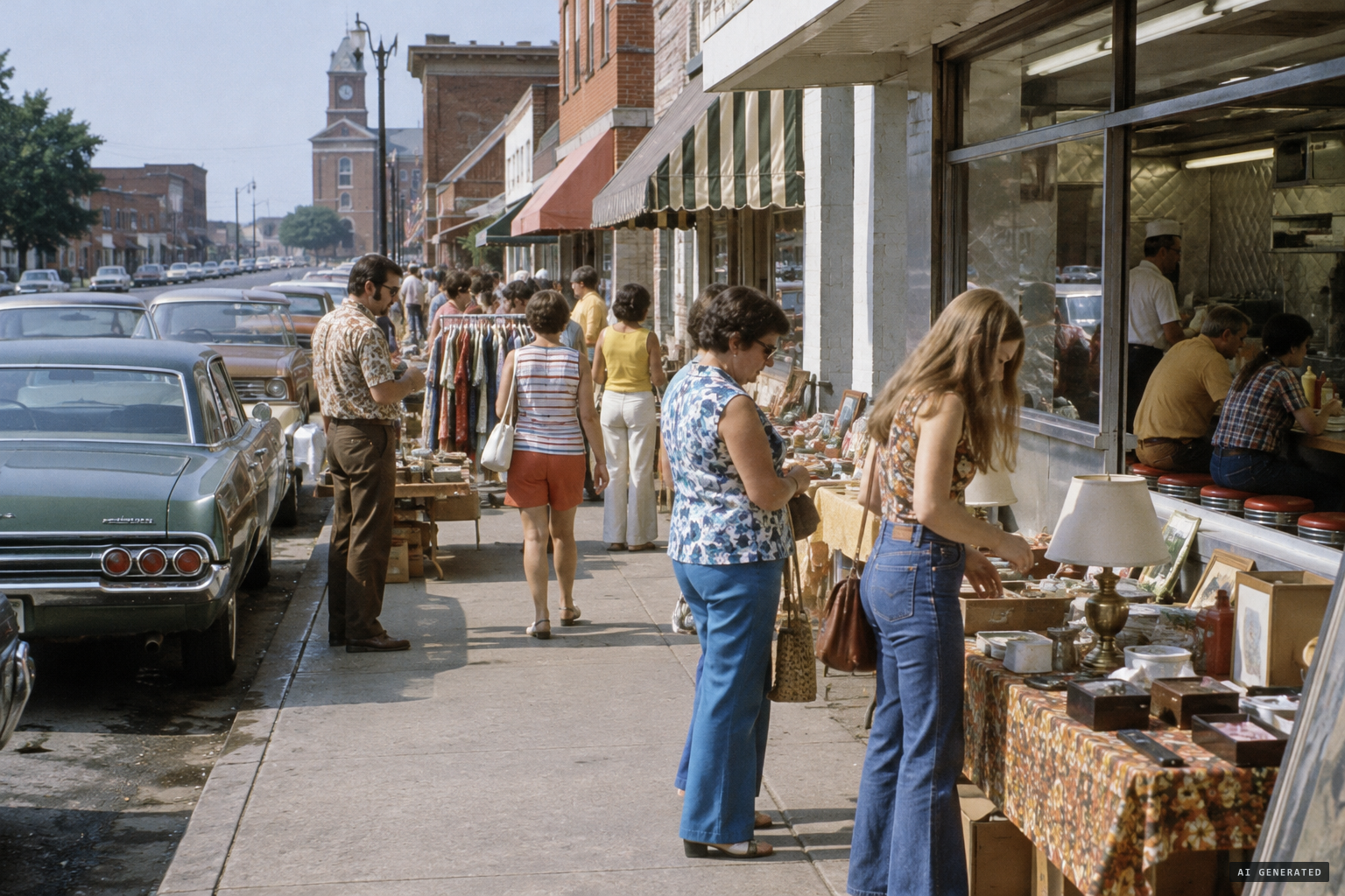 Merchants hold a sidewalk sale and sell a 'Mo Mo Burger'