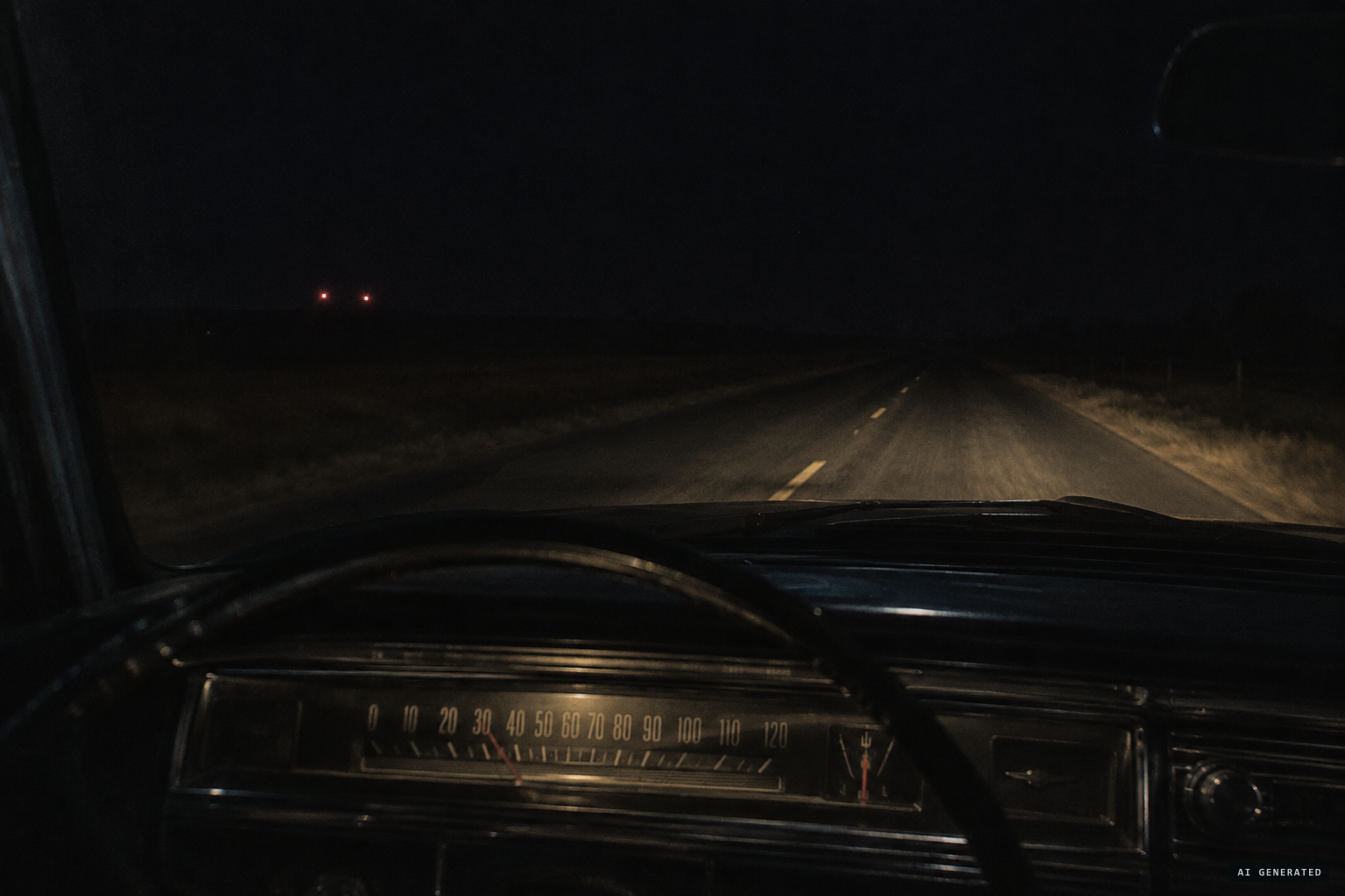 Two blinking red lights in the distance at 11 o'clock