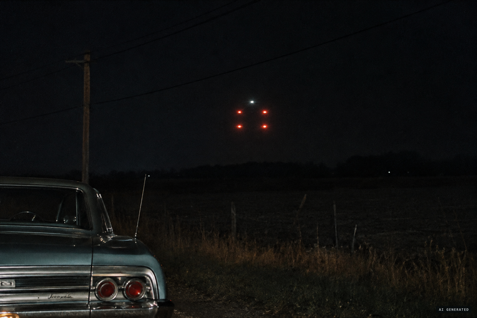 Four huge red lights in a rectangle, with a white light above