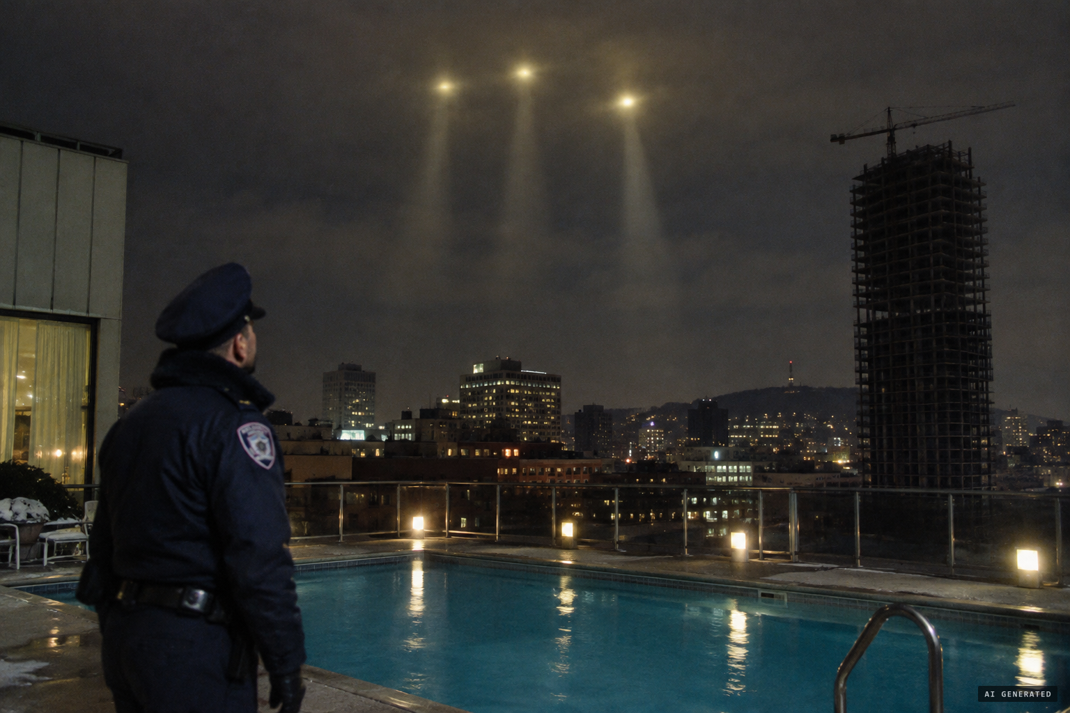 Officer Lippé sees three yellowish lights, each sending out a beam