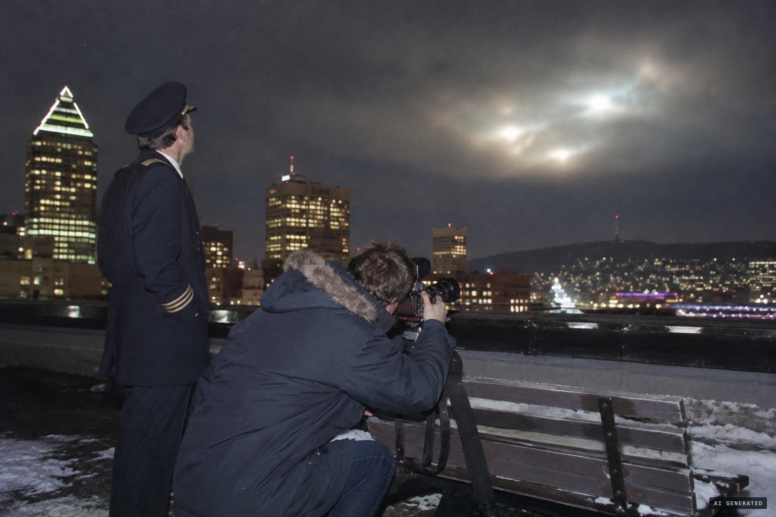 La Presse reporter Marcel Laroche takes a 30-second exposure from a bench