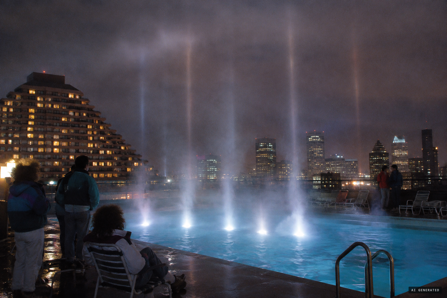 The proposed explanation: pool spotlights reflected by ice crystals in the clouds