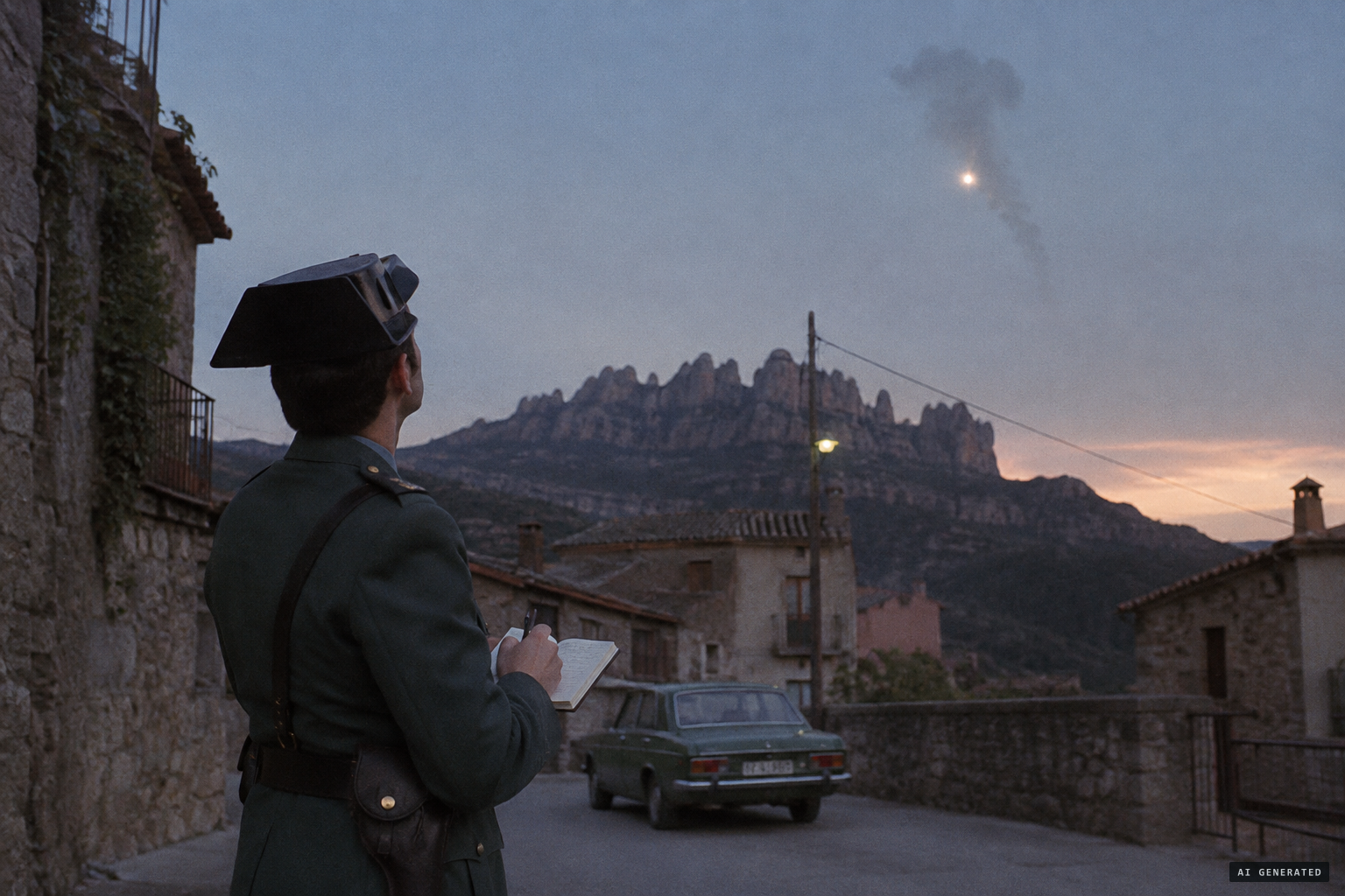 A Guardia Civil officer at Monistrol sketches the luminous point and its growing smoke