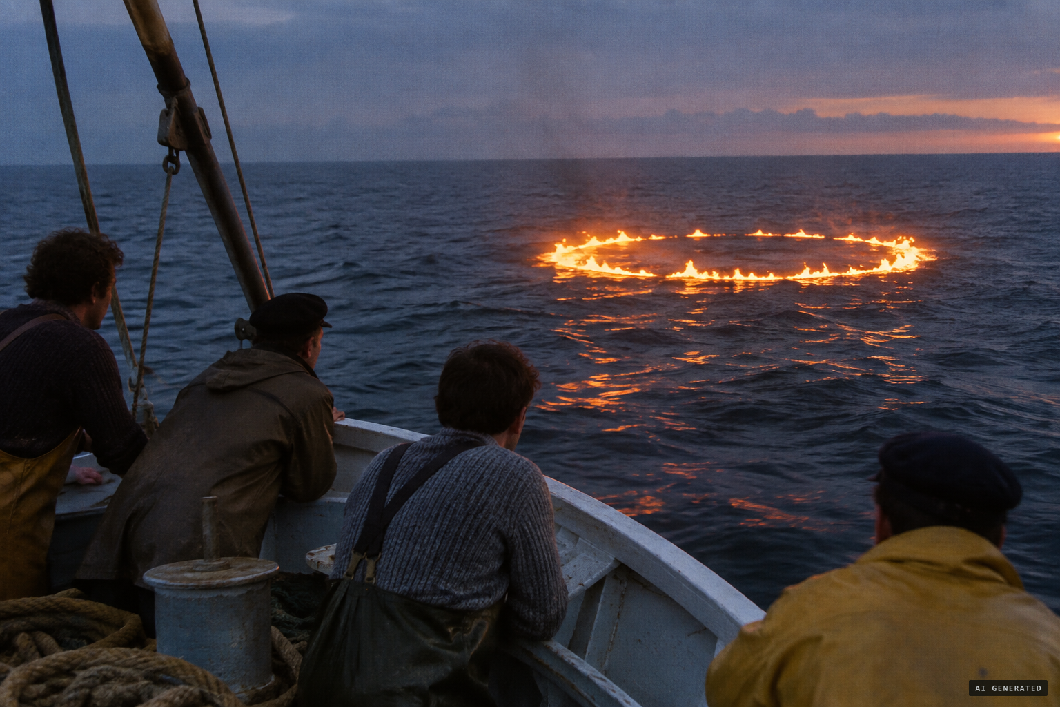 A ring of fire on the water, and no wreckage